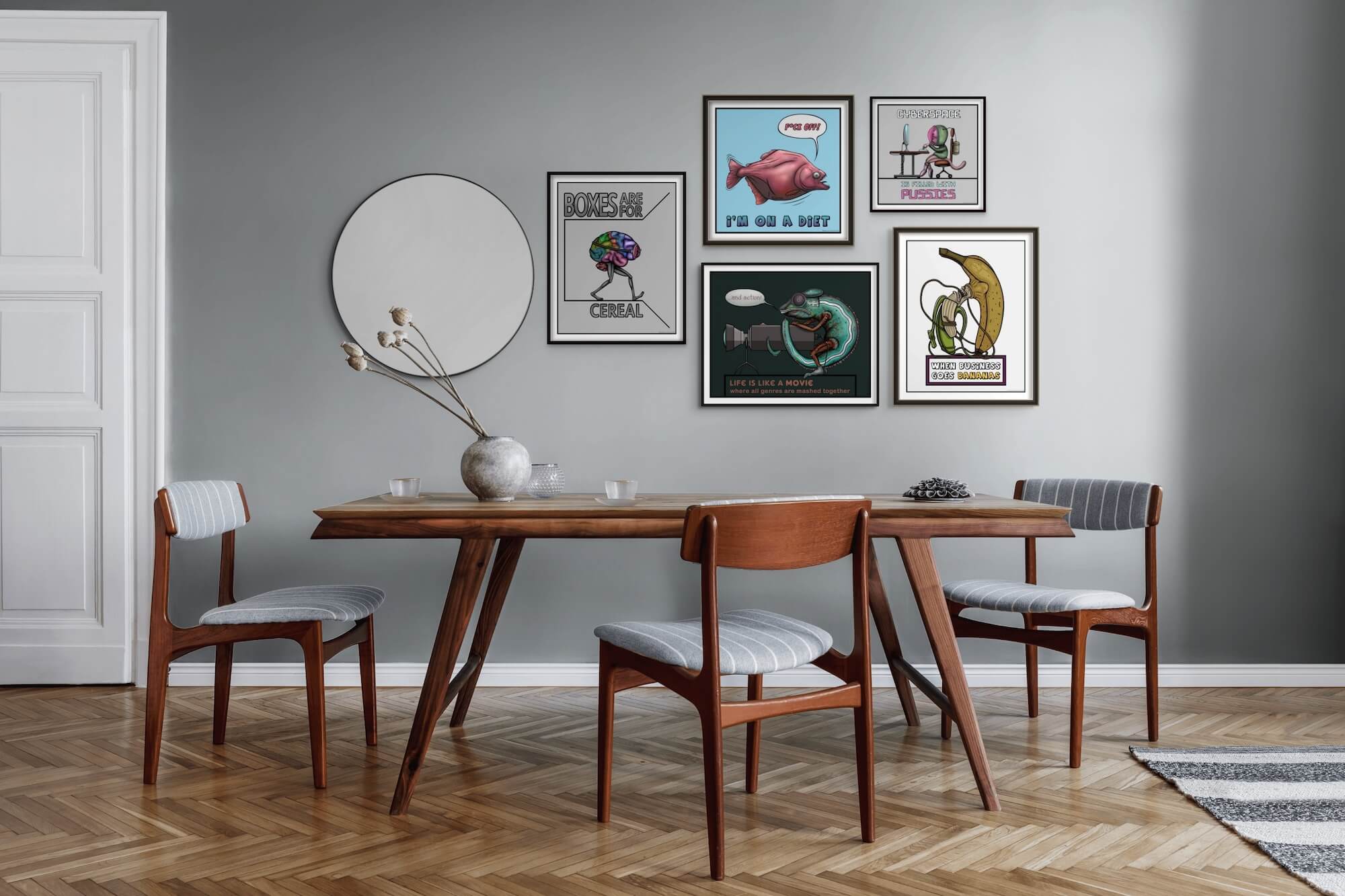 original and hand drawn cartoon interior wall posters