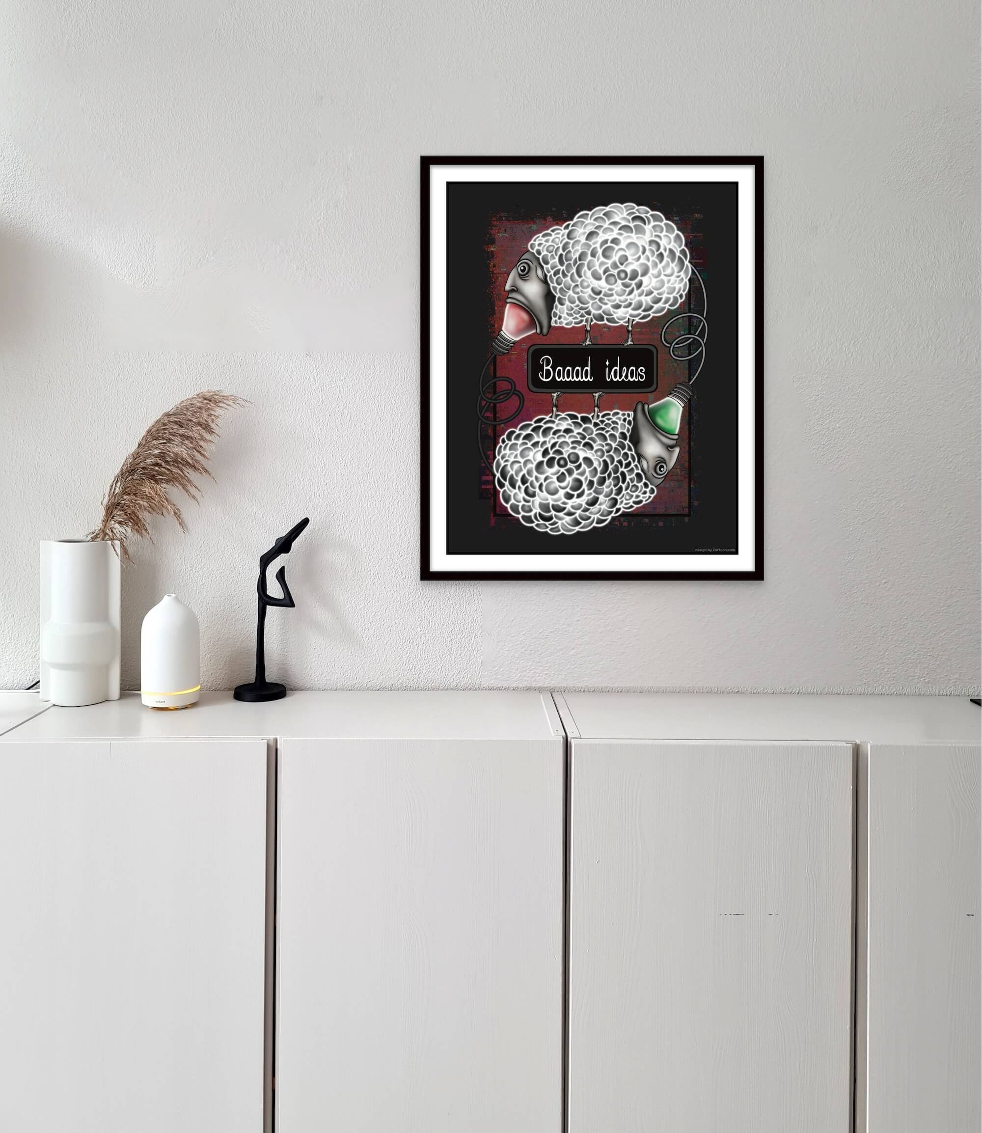 cool cartoon sheep on interior wall poster