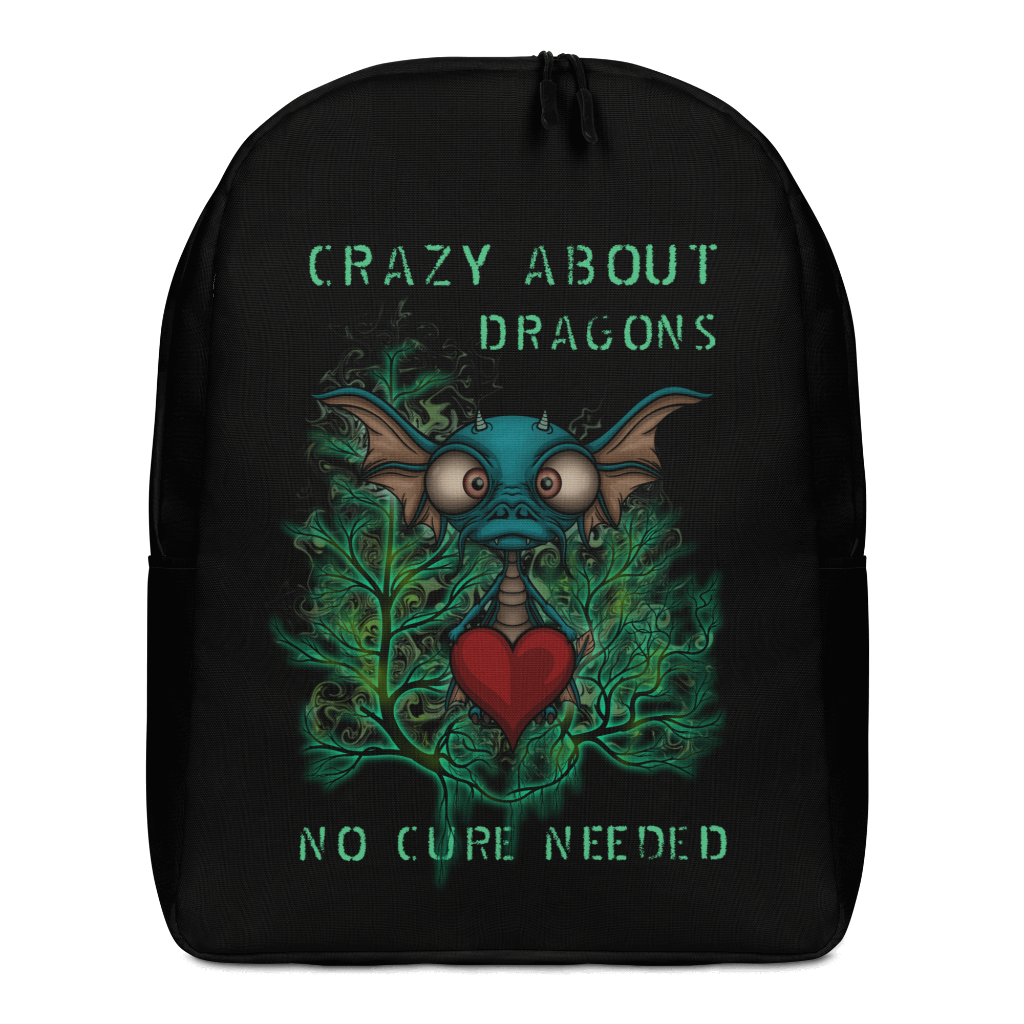 cool cartoon baby dragon on black backpack