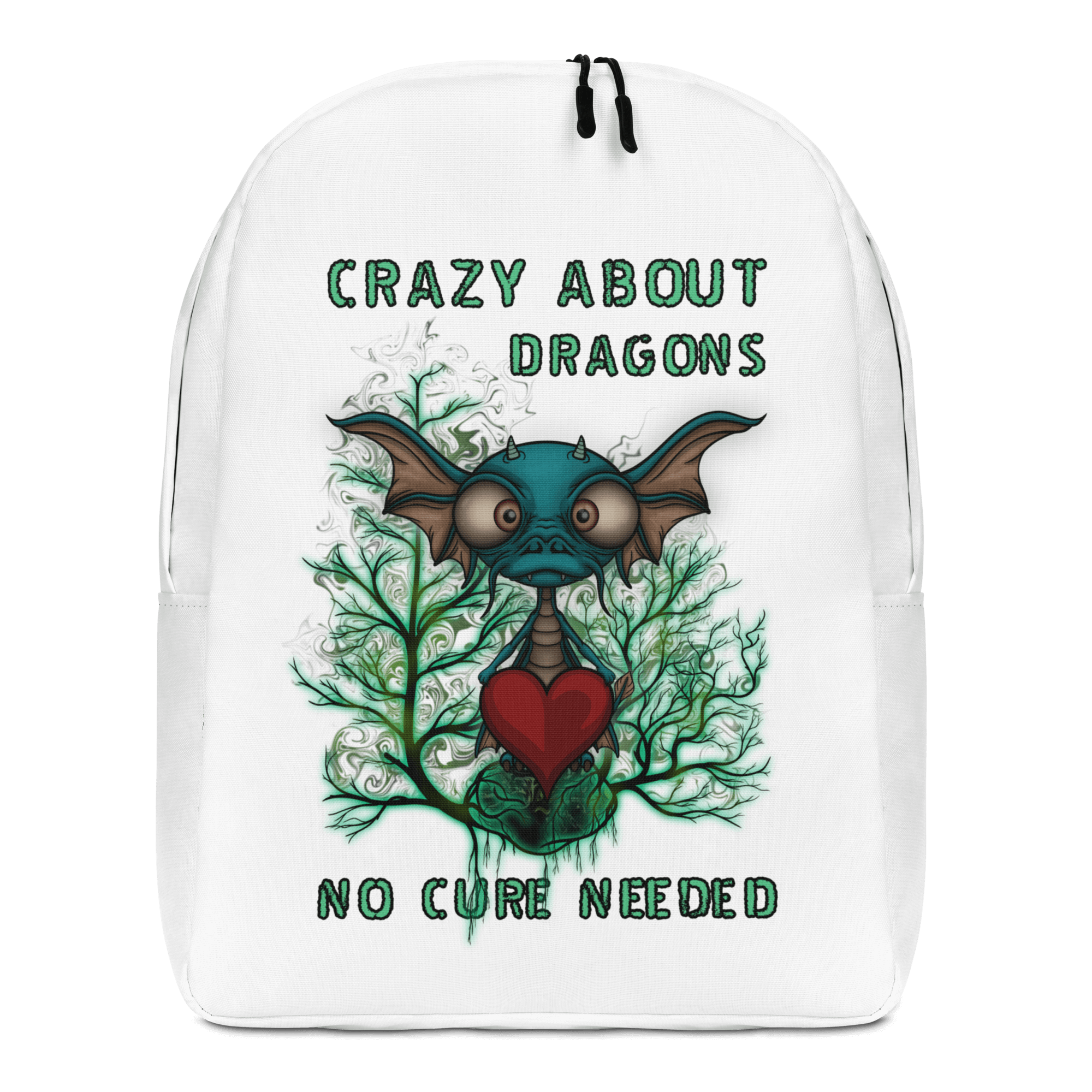 cool cartoon baby dragon on white backpack