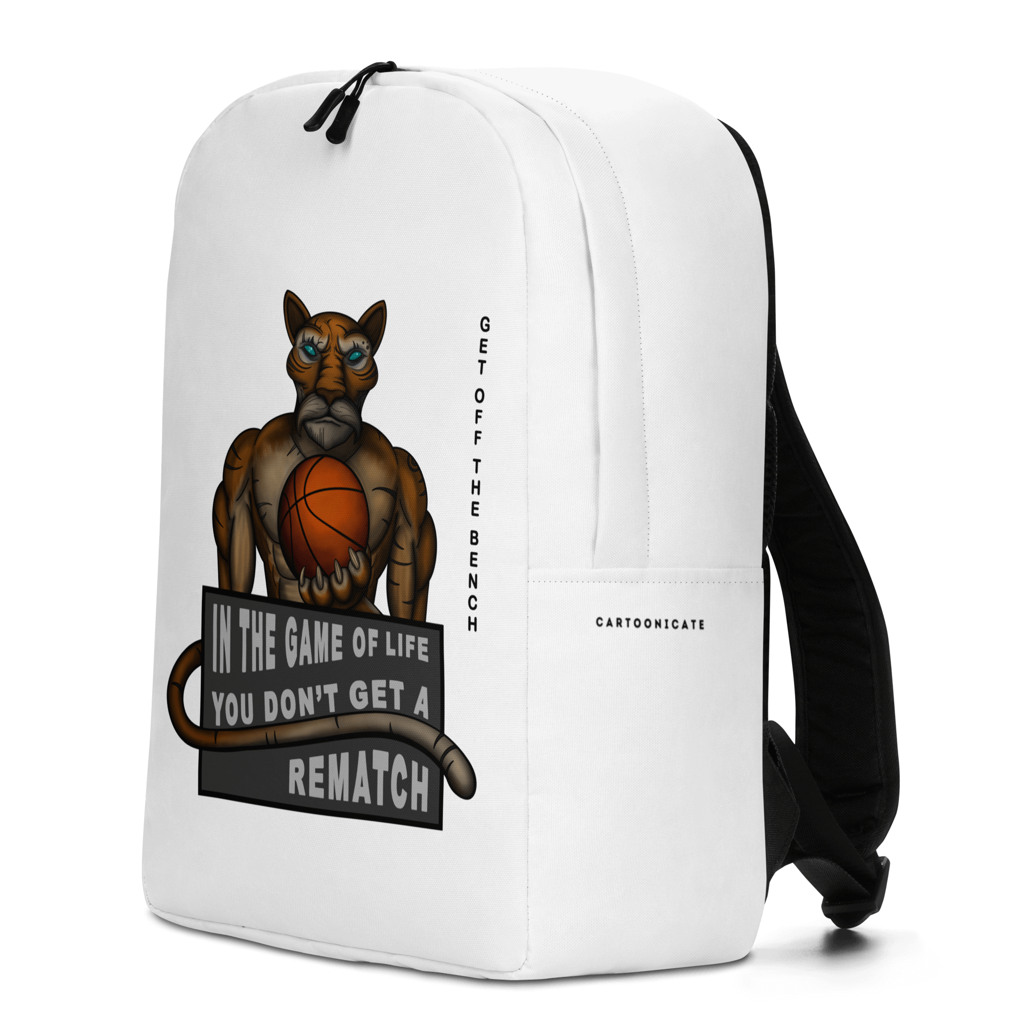 tiger playing basketball on white backpack