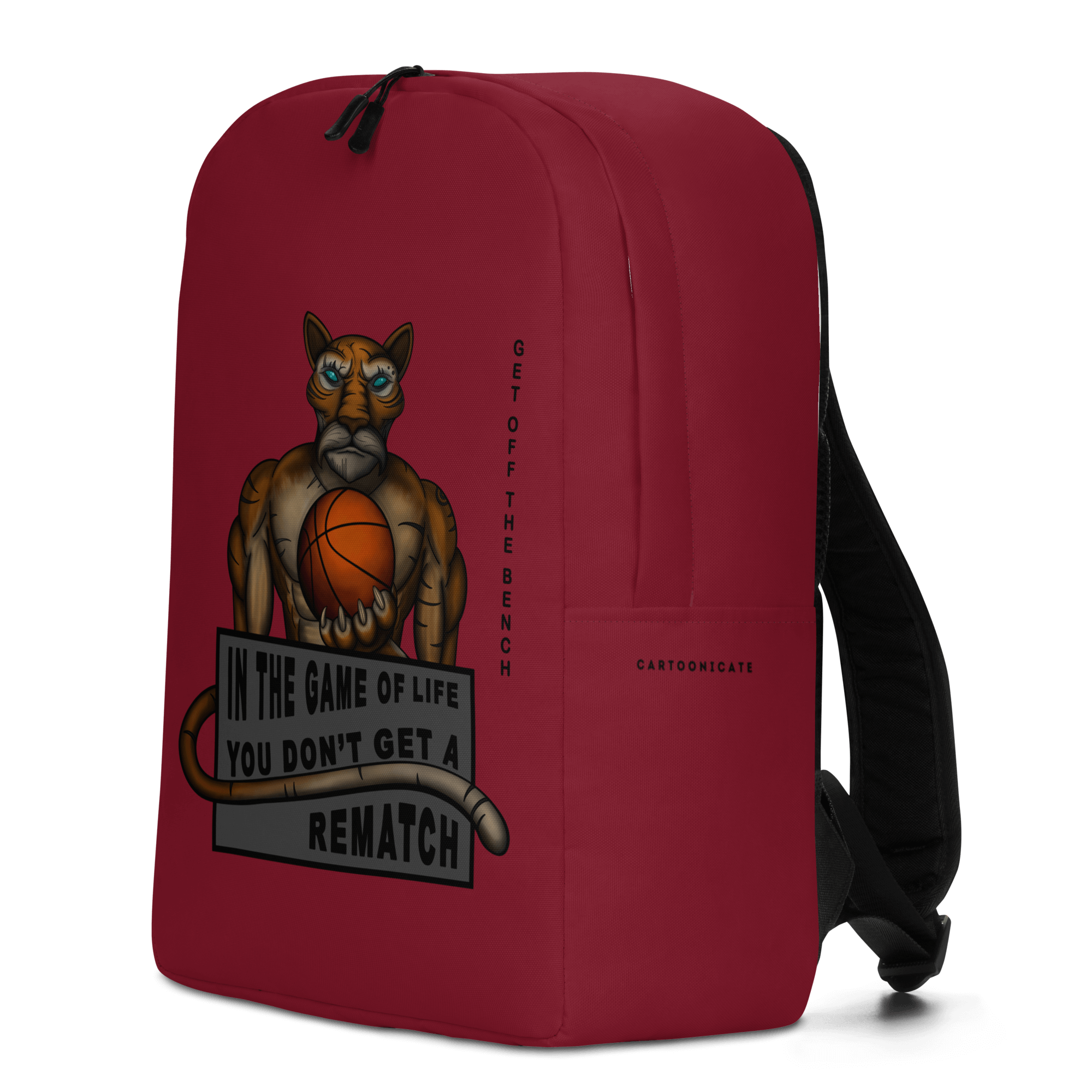 tiger playing basketball on red backpack