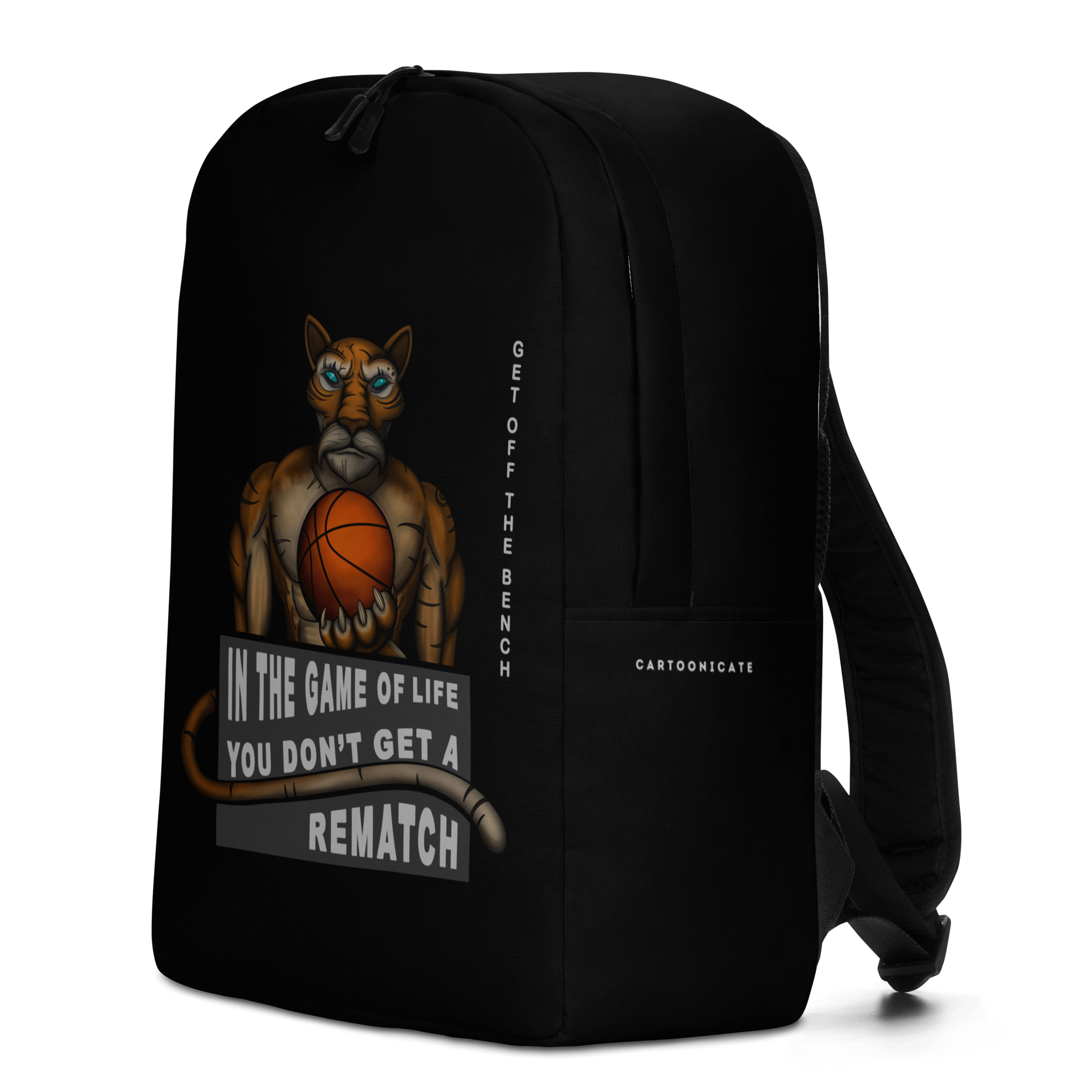 tiger playing basketball on black backpack