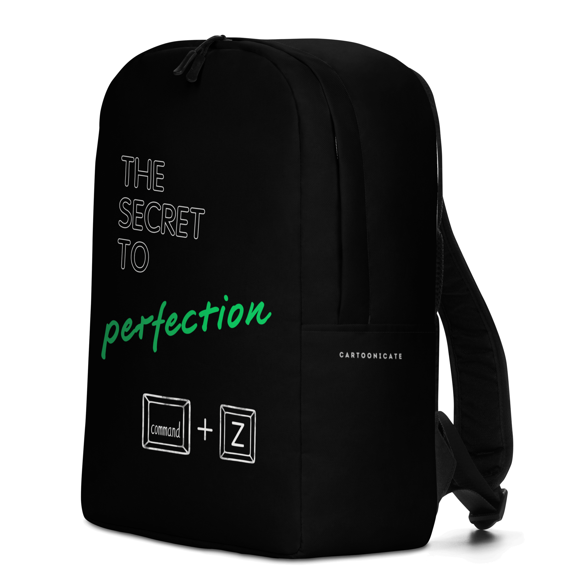 black backpack with cartoon keyboard command + z