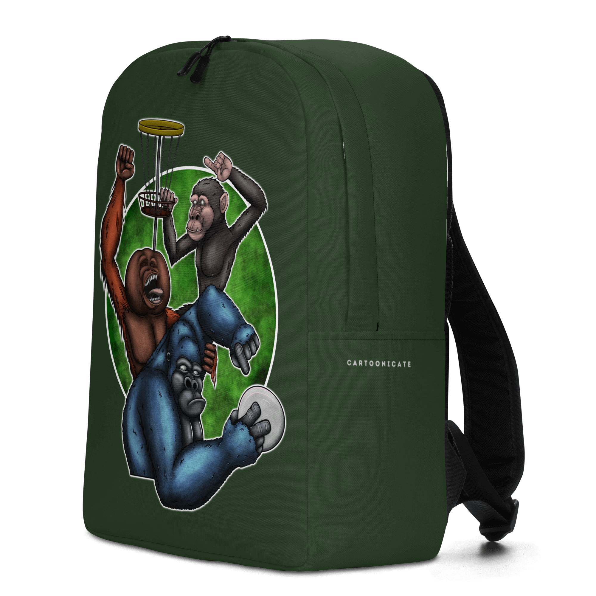 backpack with cool cartoon monkey drawing and disc golf