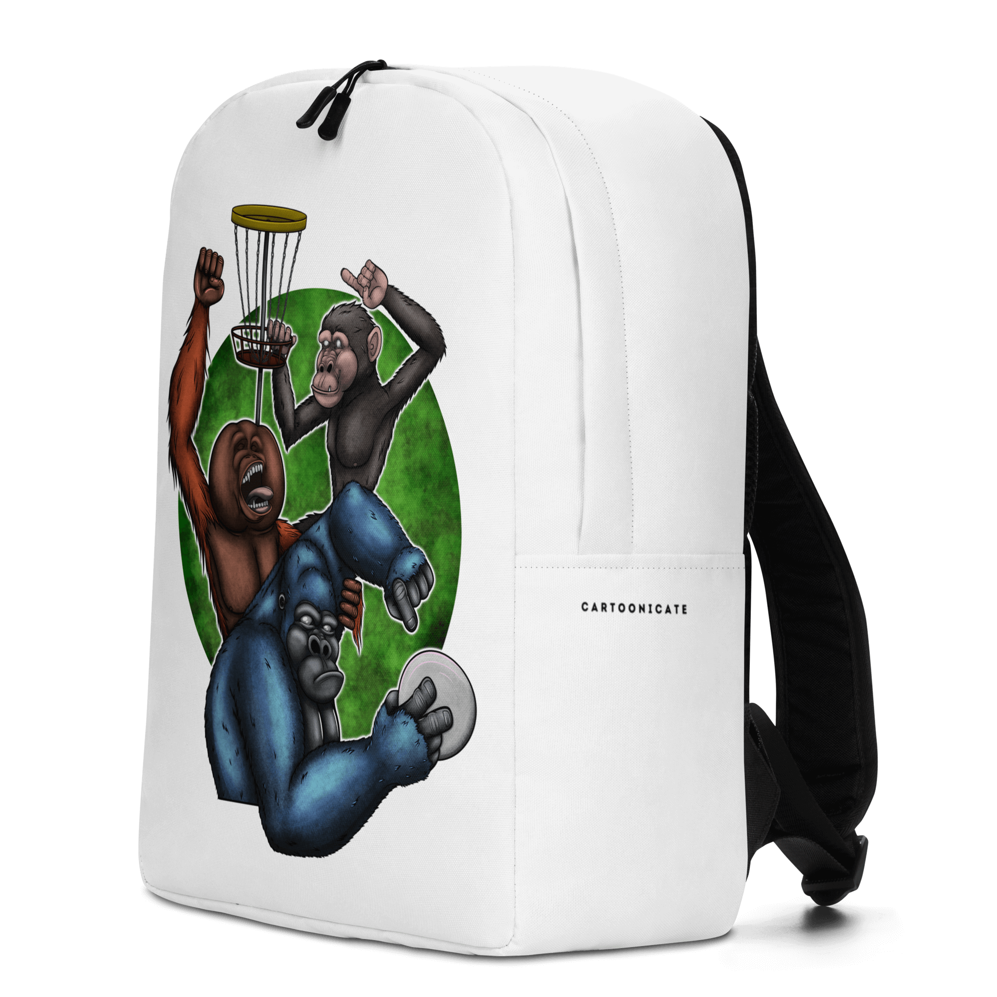 backpack with cool cartoon monkey drawing and disc golf