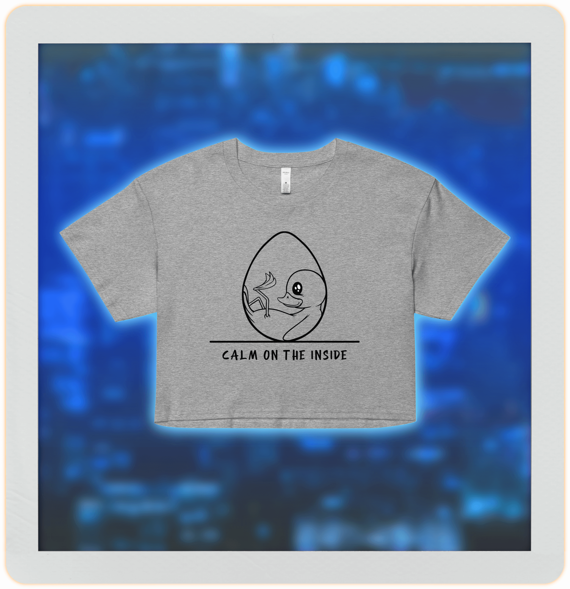 cartoon duck in an egg on grey crop top for women