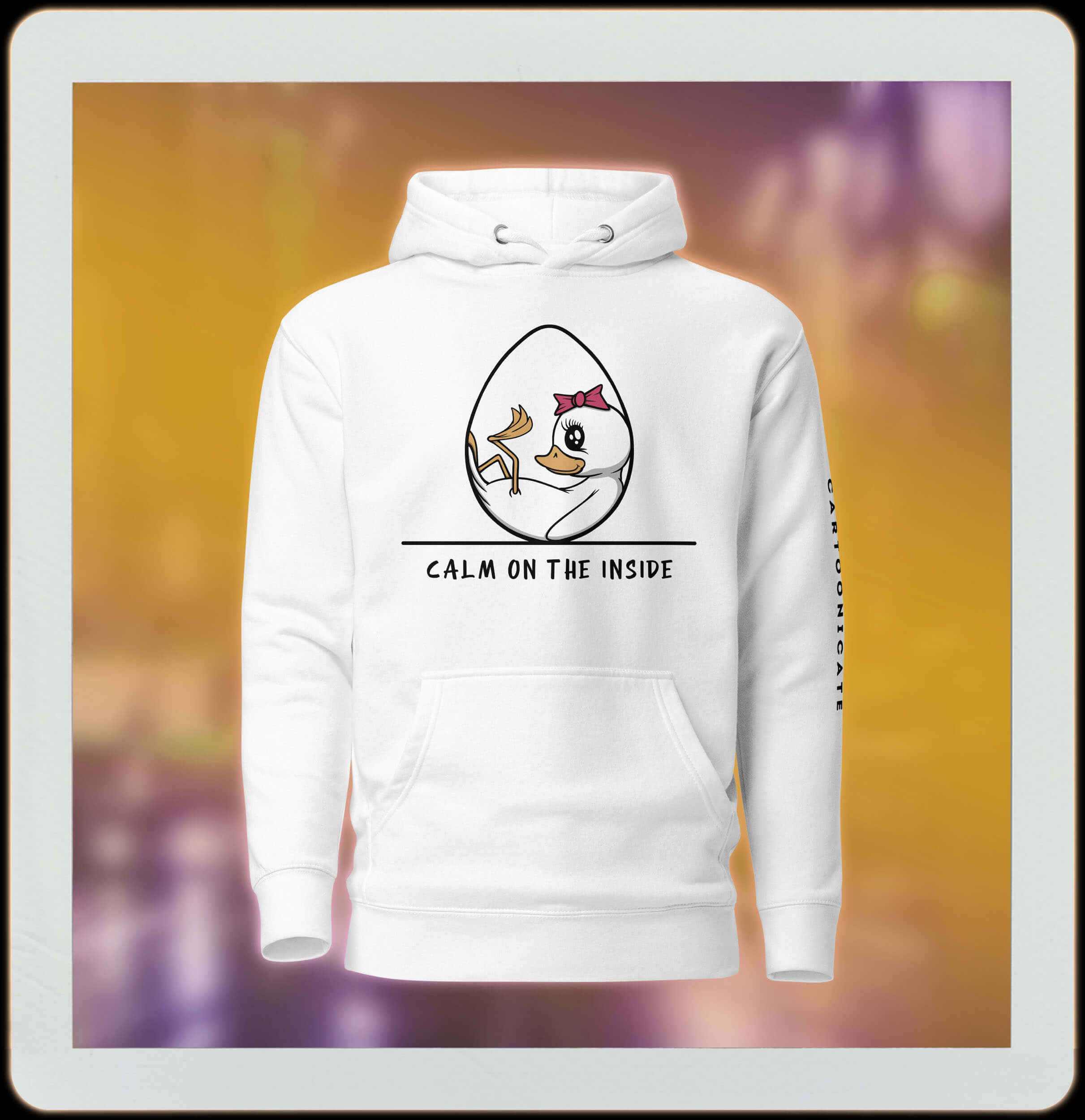 white hoodie with cute baby duckling in an egg