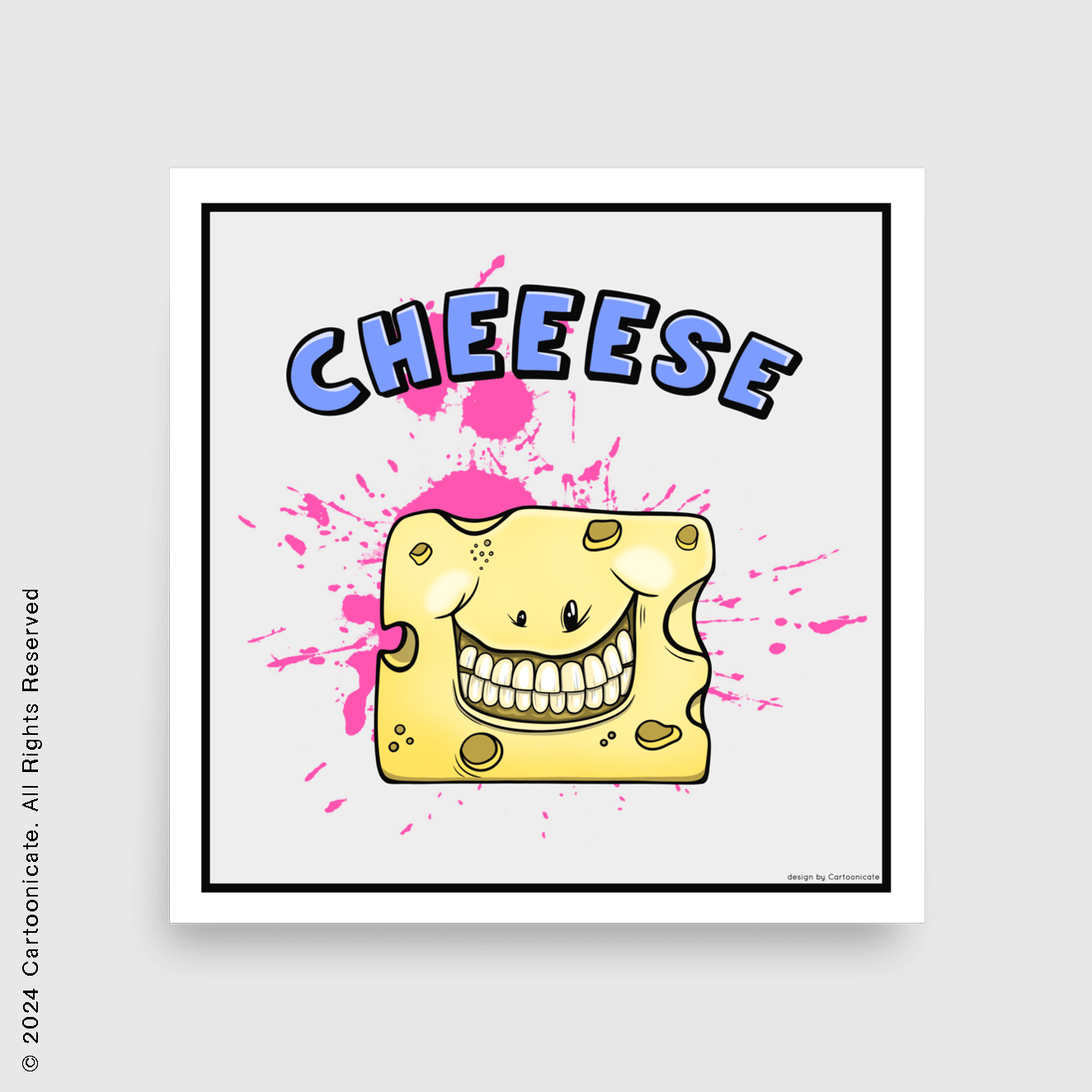 Wall poster with a funny cartoon cheese smiling