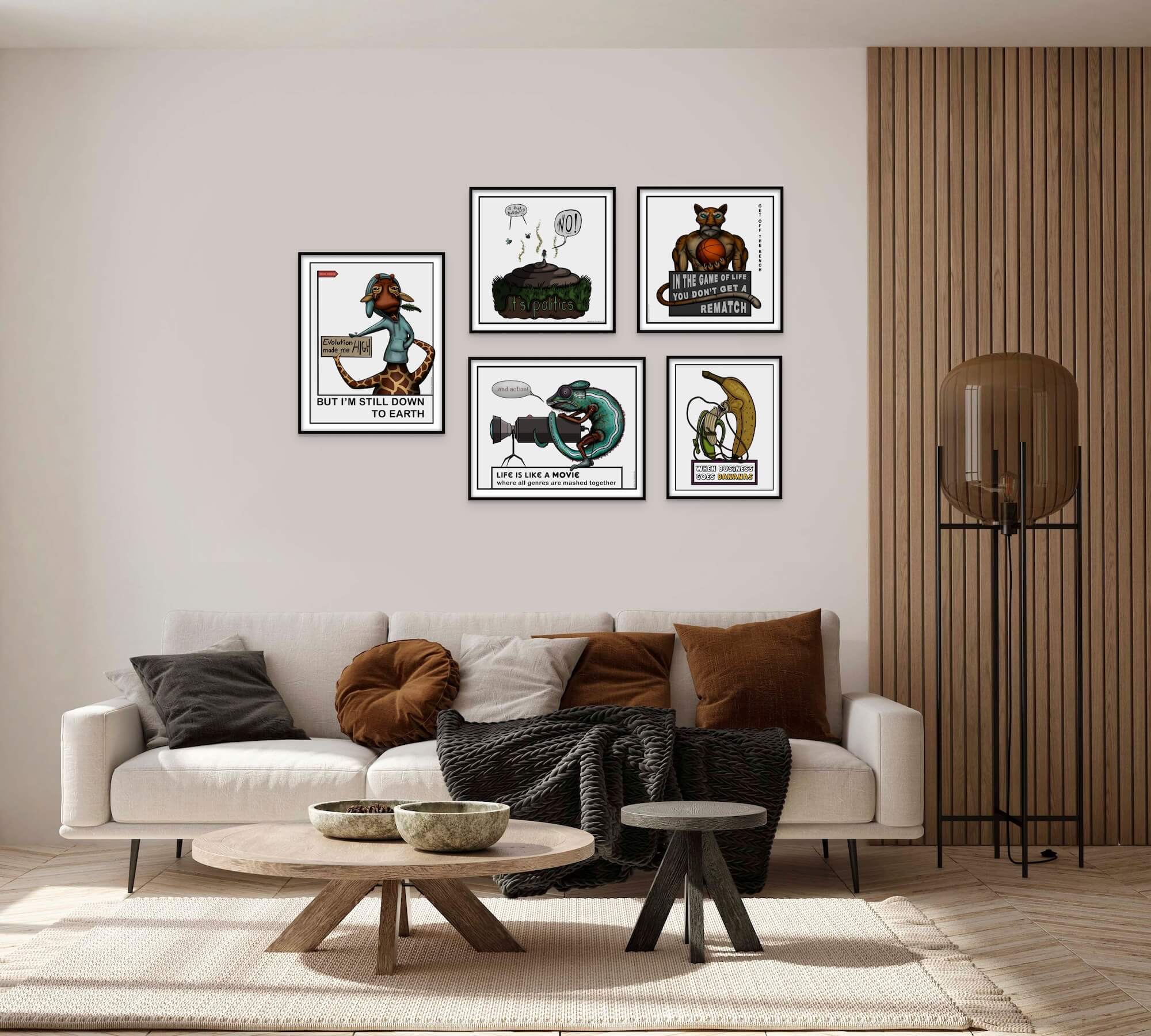 Original and hand drawn cartoon interior wall prints