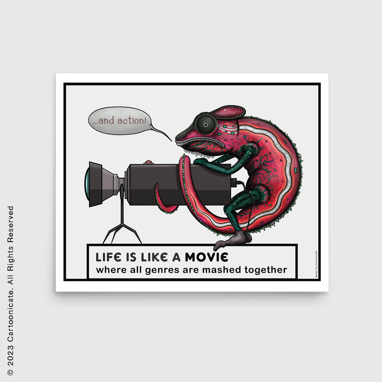 Life is like a movie pink chameleon wall print