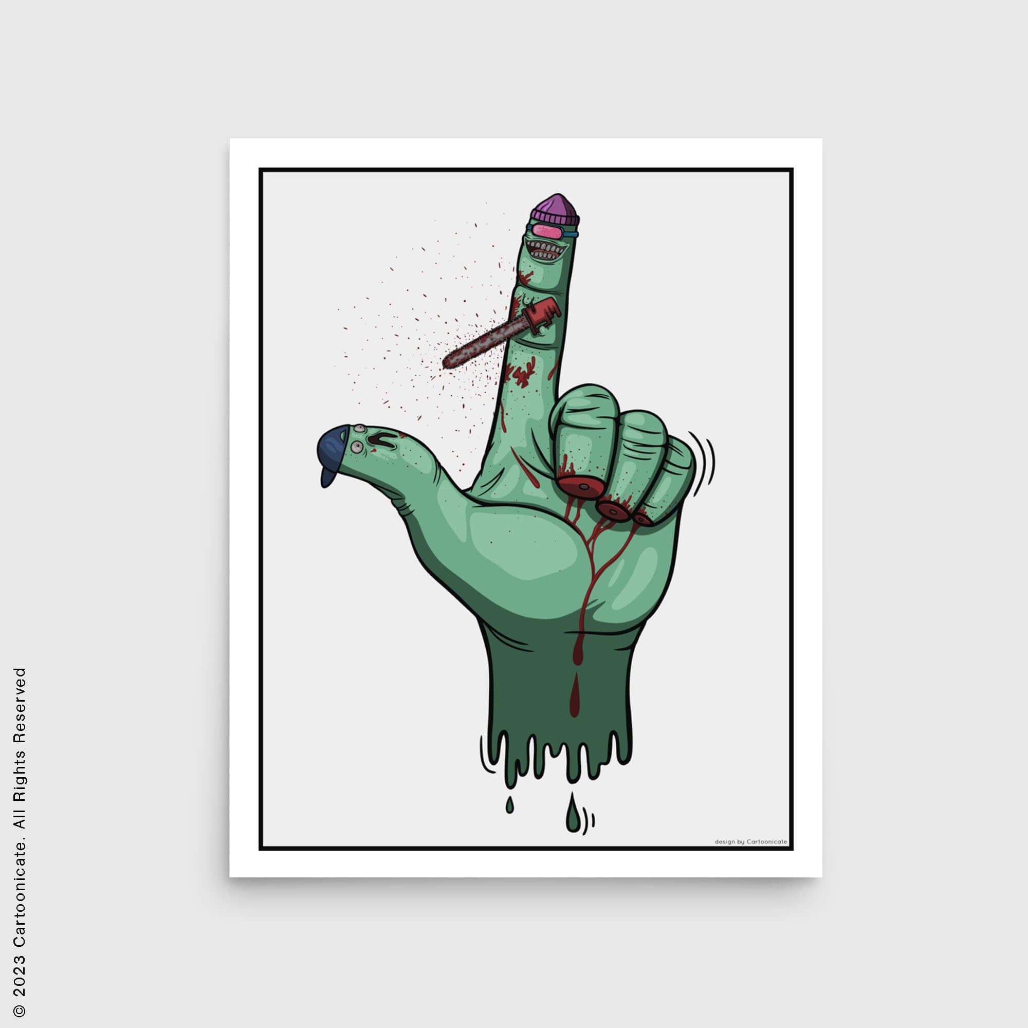 Cartoon hand with bloody fingers wall print