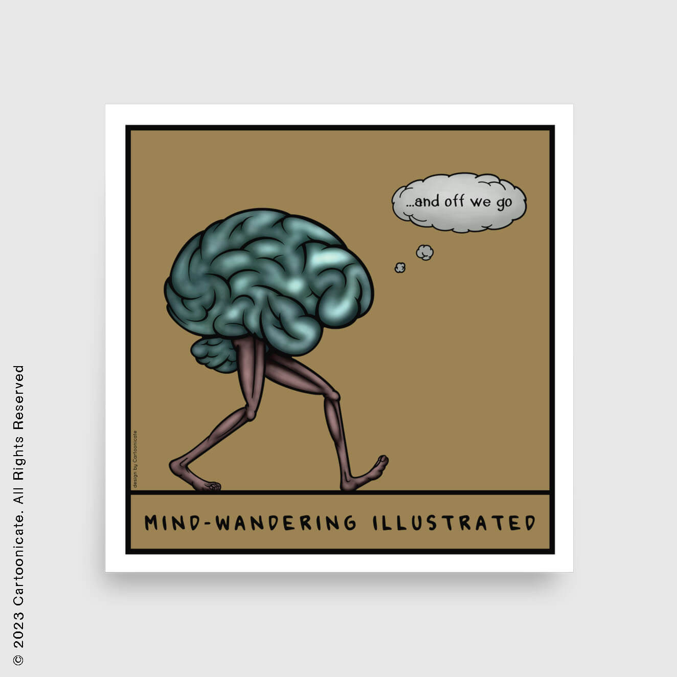 Brain with legs cartoon wall print