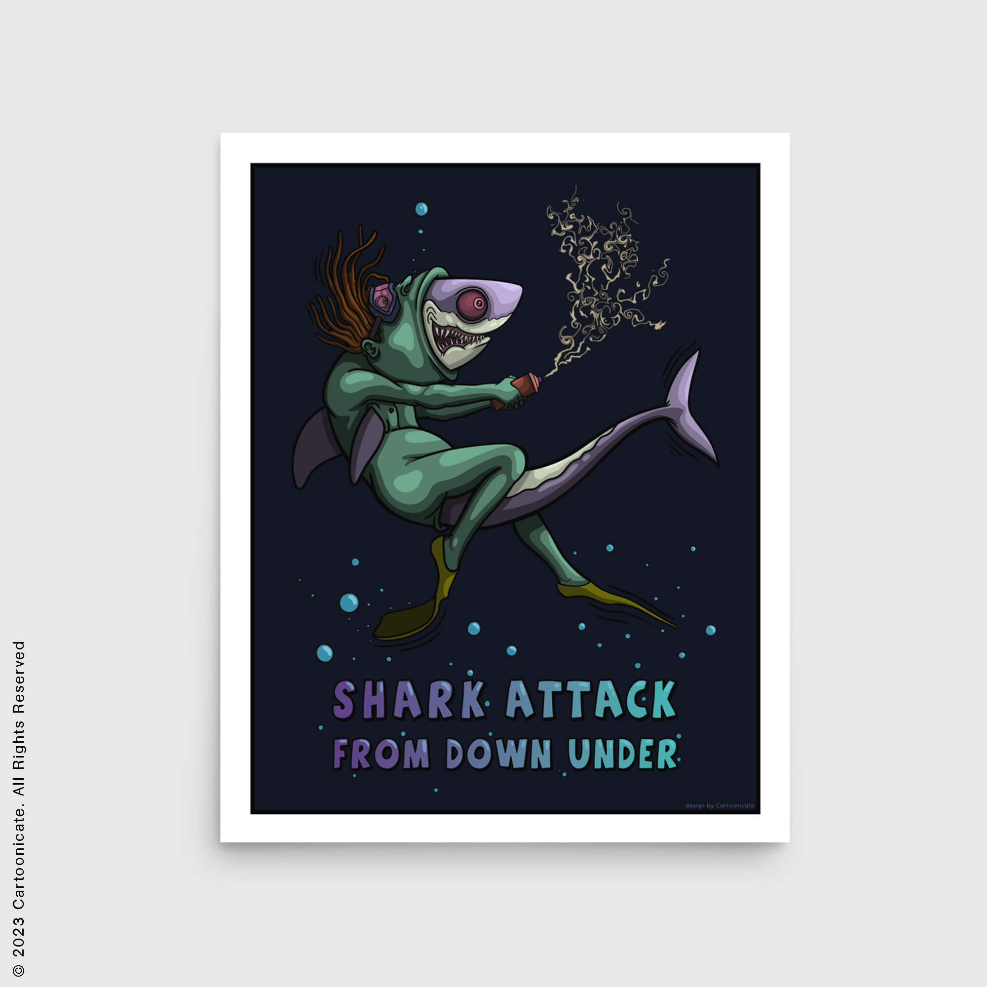 cool cartoon shark wall poster