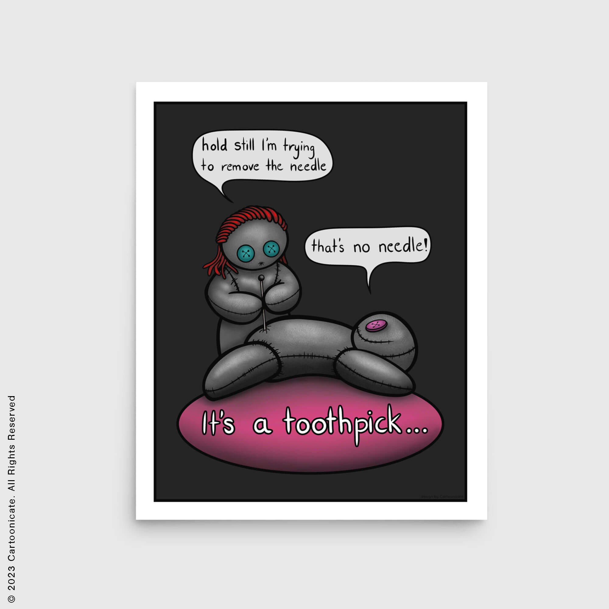 Funny cartoon voodoo doll wall print