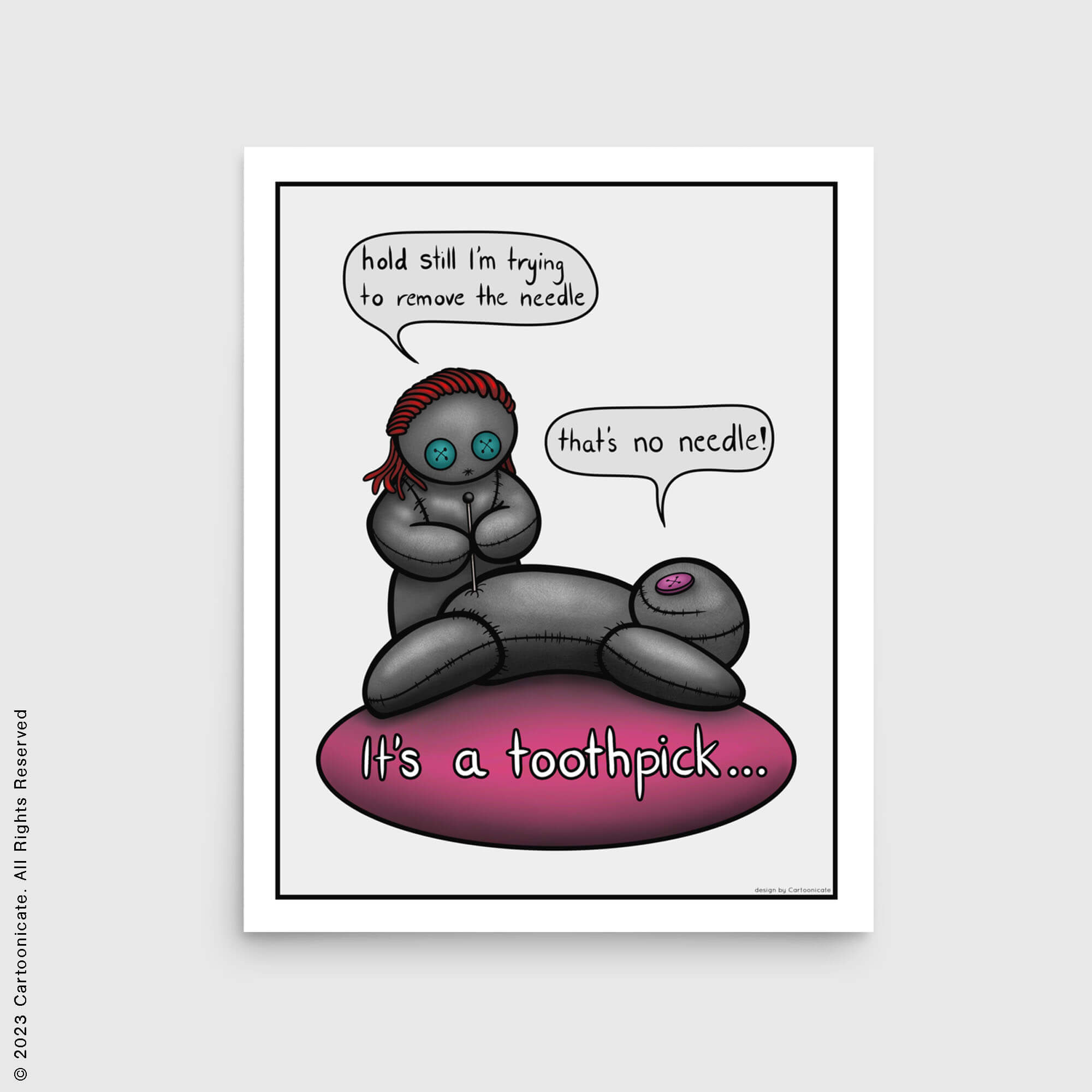 Funny cartoon voodoo doll wall print