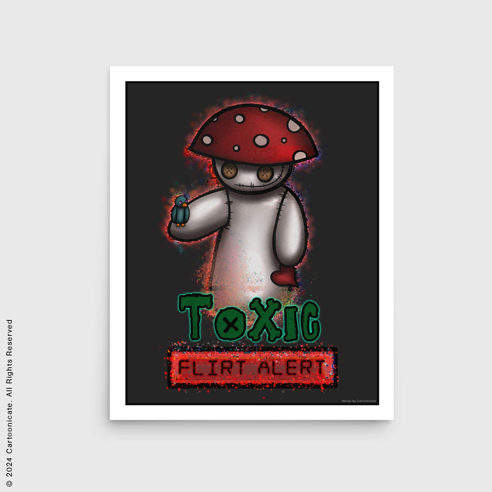 Cartoon fly agaric mushroom wall poster