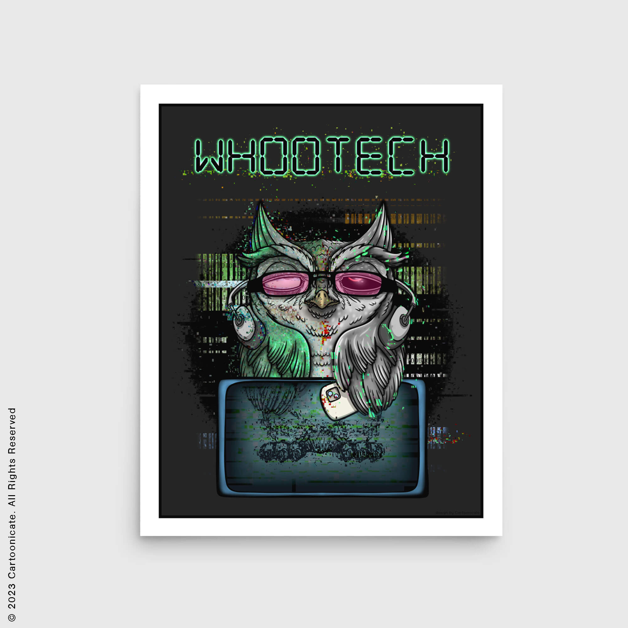 Cool cartoon technology owl wall print