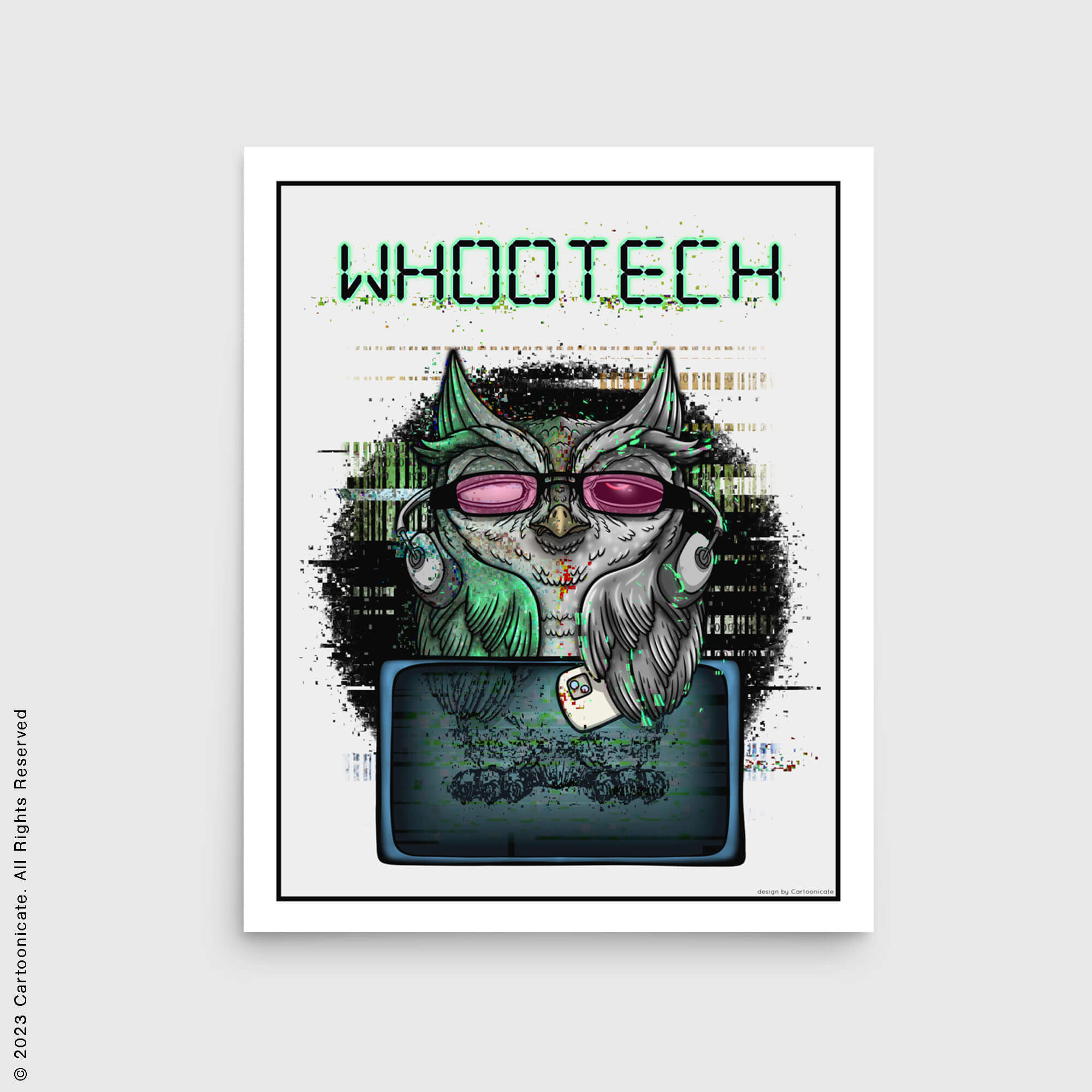 Cool cartoon technology owl wall print