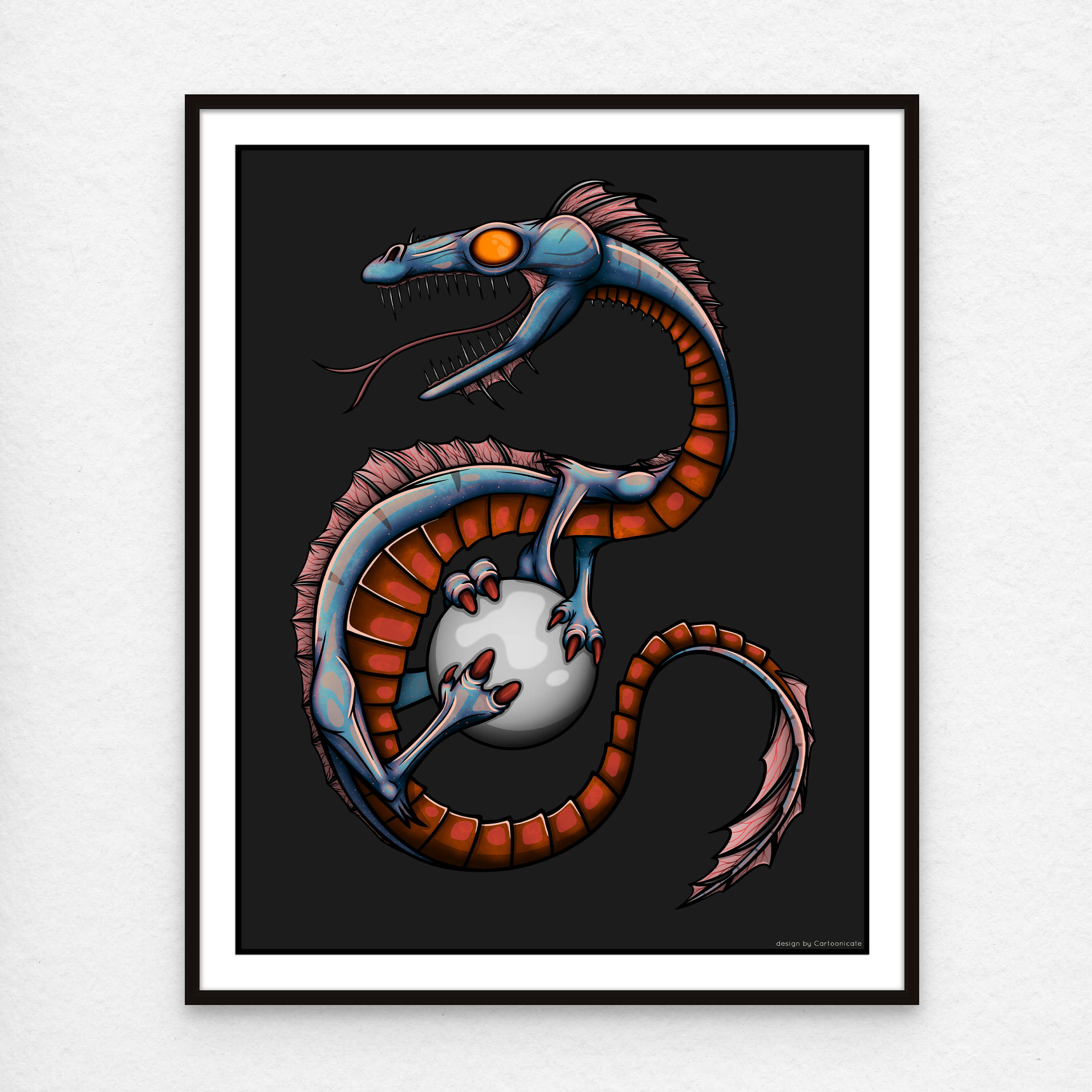 wall print with cool blue cartoon dragon