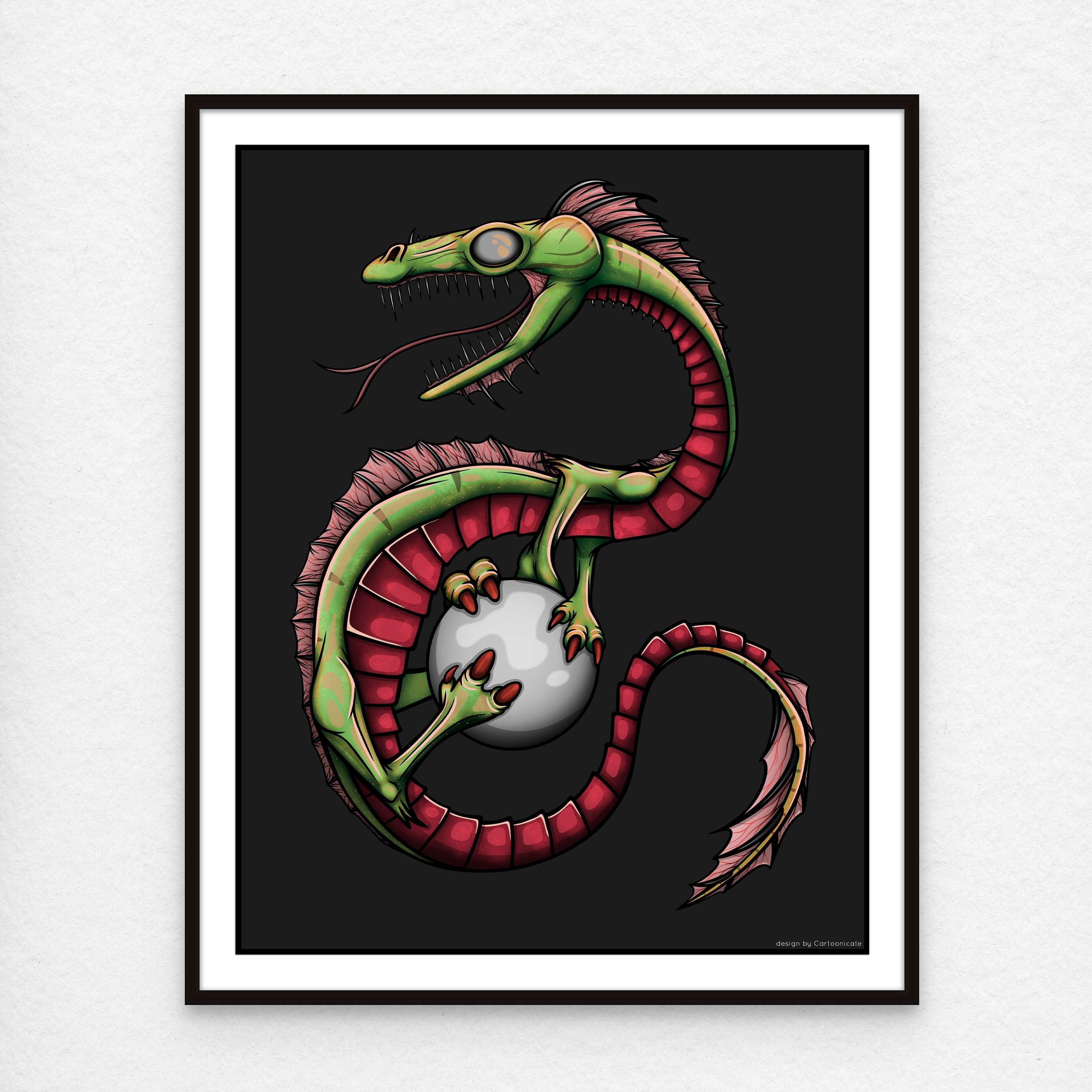 wall print with cool green cartoon dragon