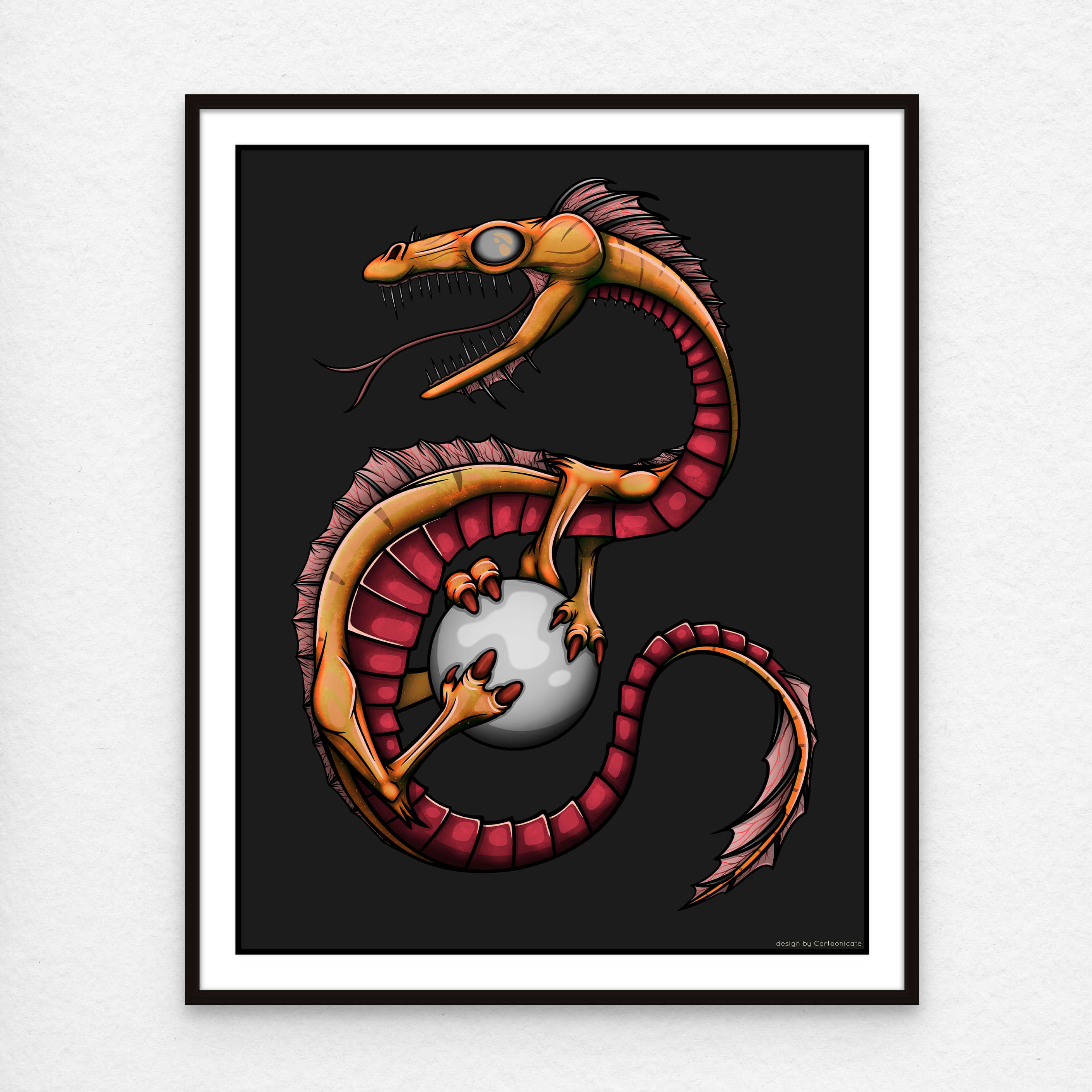 wall print with cool yellow cartoon dragon