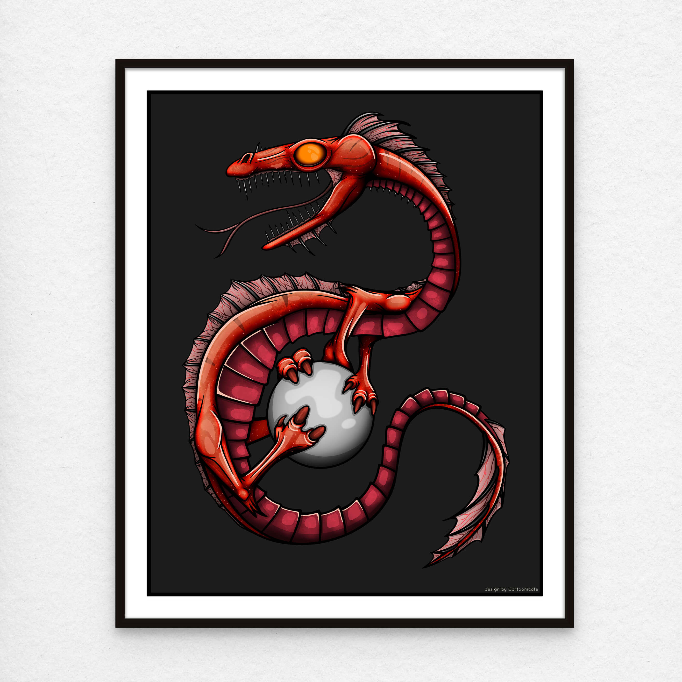 wall print with cool red cartoon dragon