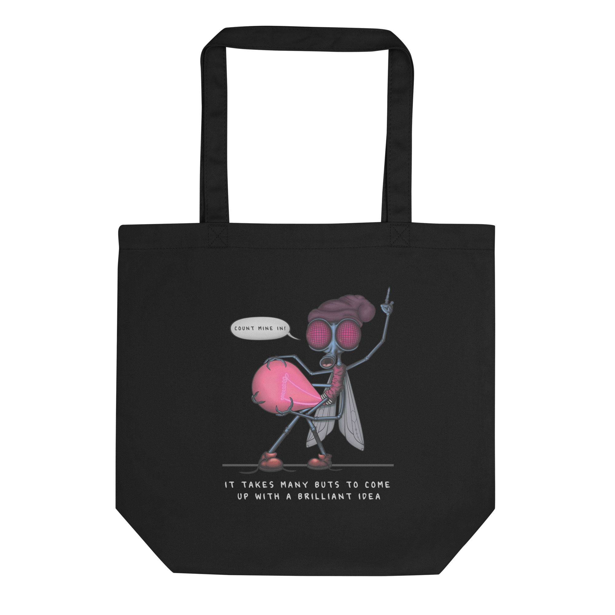 Pink cartoon firefly tote bag black