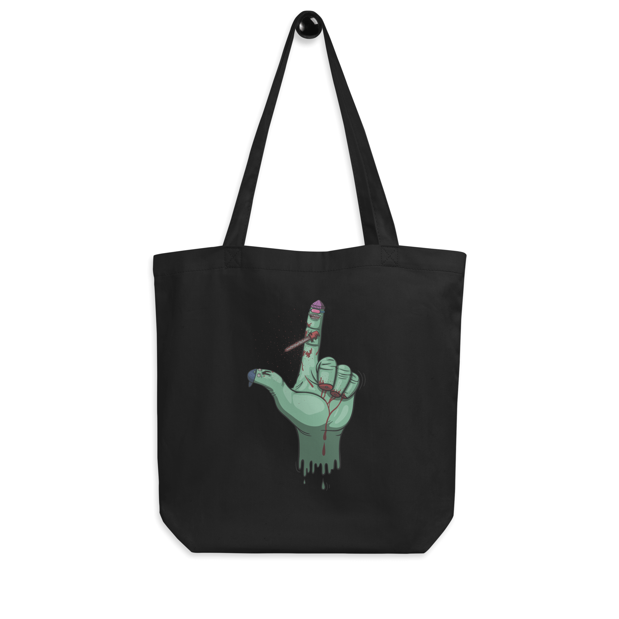 Crazy cartoon Halloween fingers tote bag black