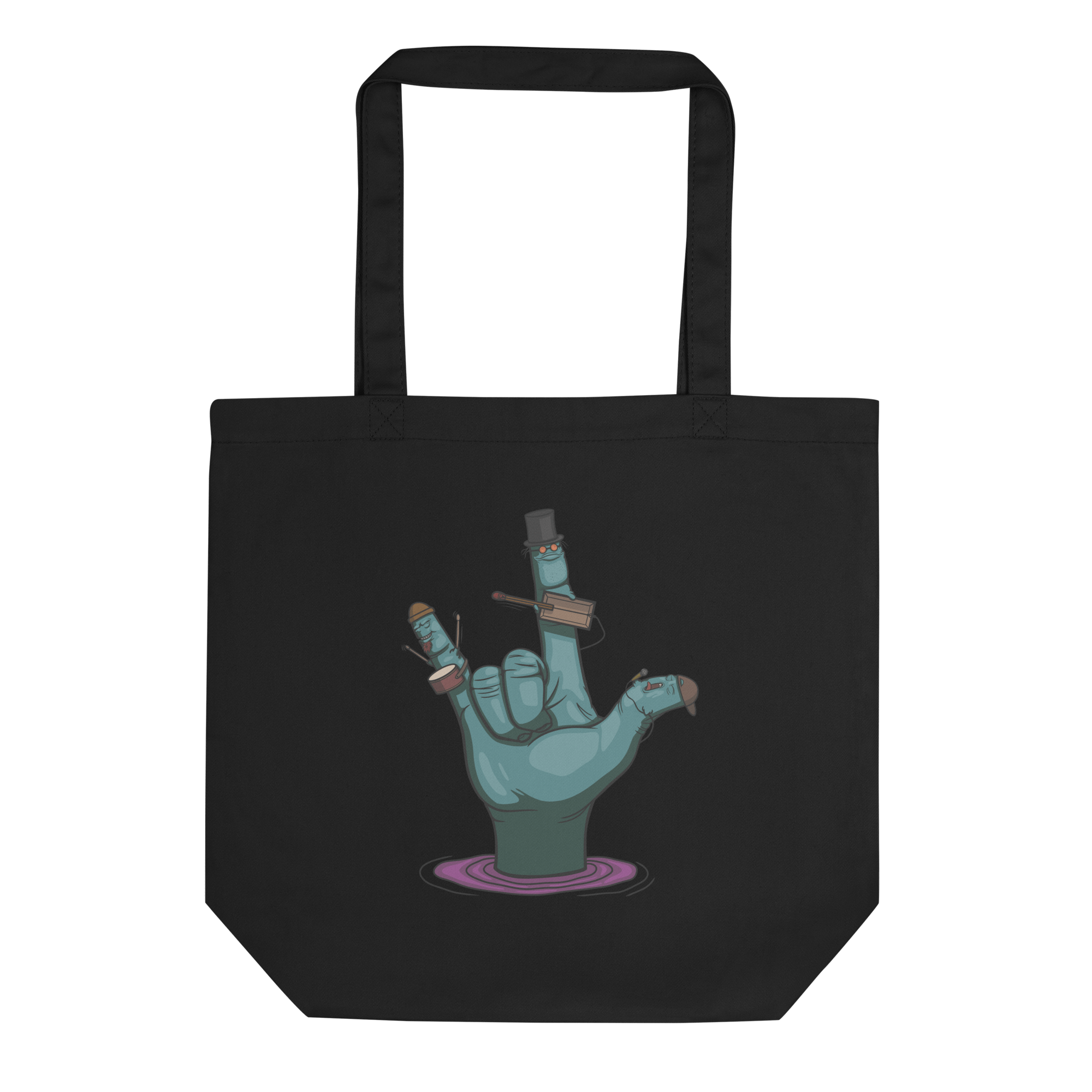 rock and roll hand tote bag black