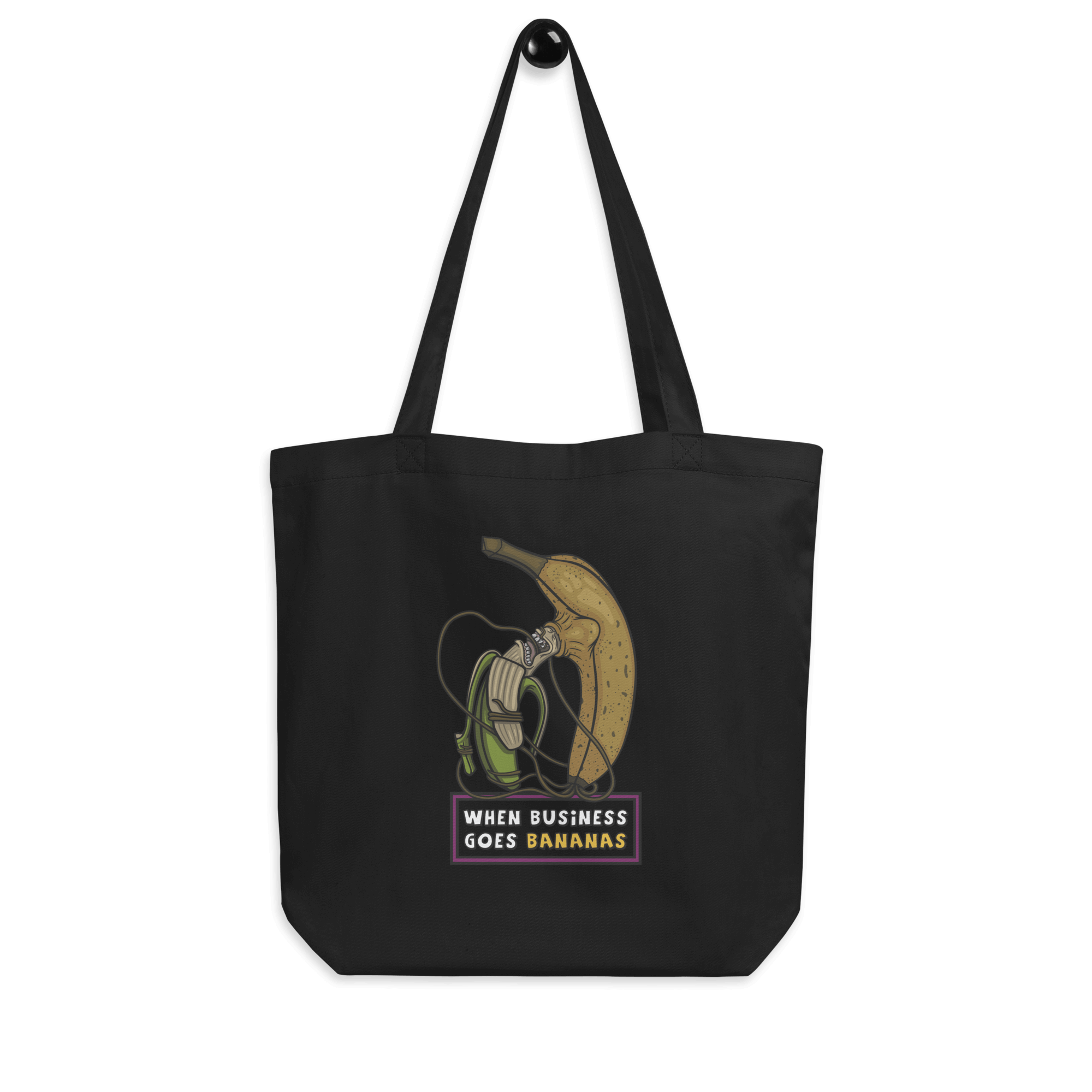 Funny Cartoon banana tote bag black