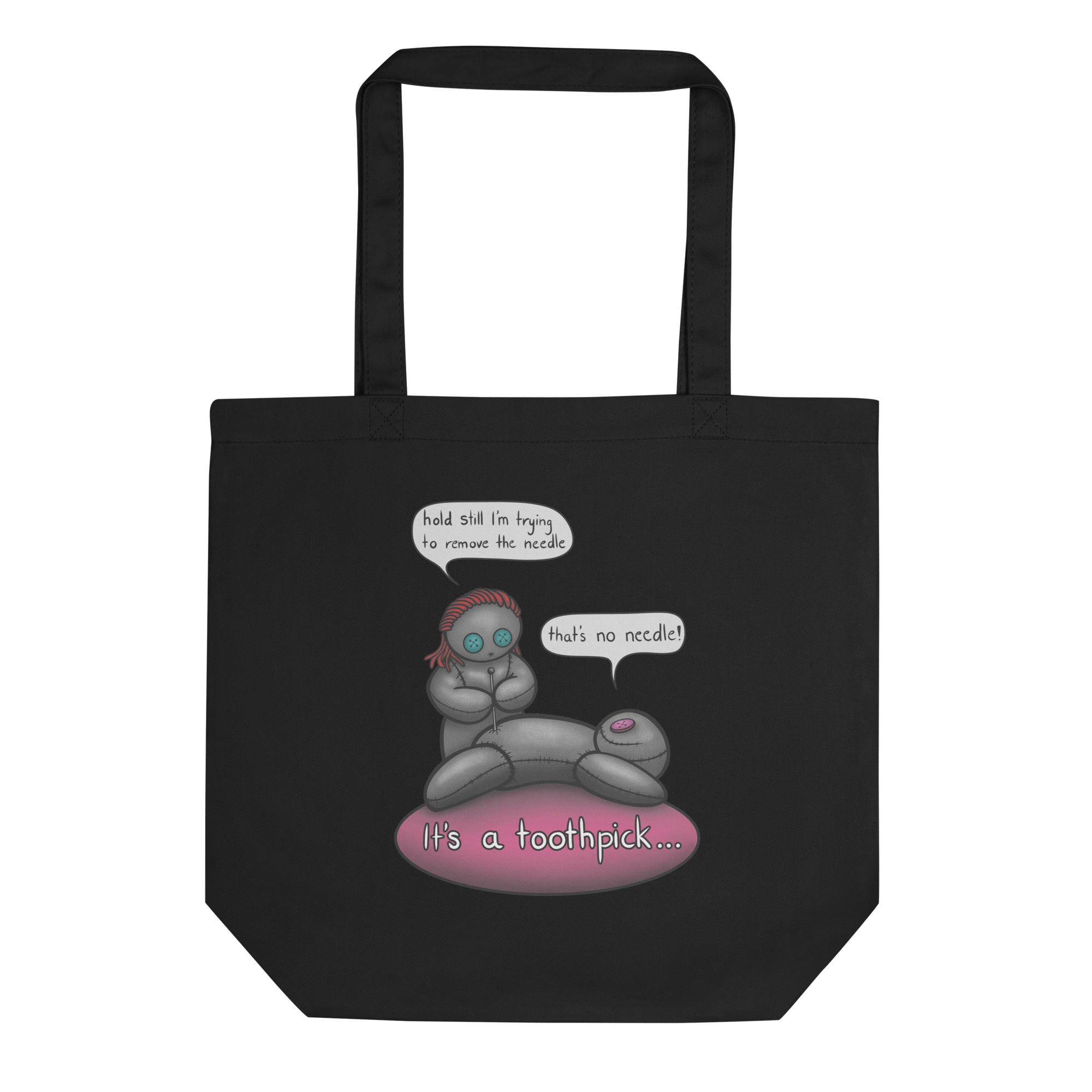 Funny cartoon voodoo doll tote bag black