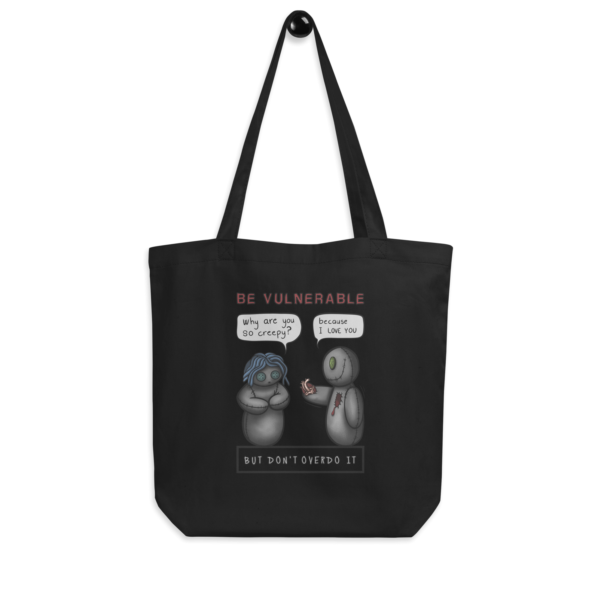 Funny cartoon voodoo doll tote bag black