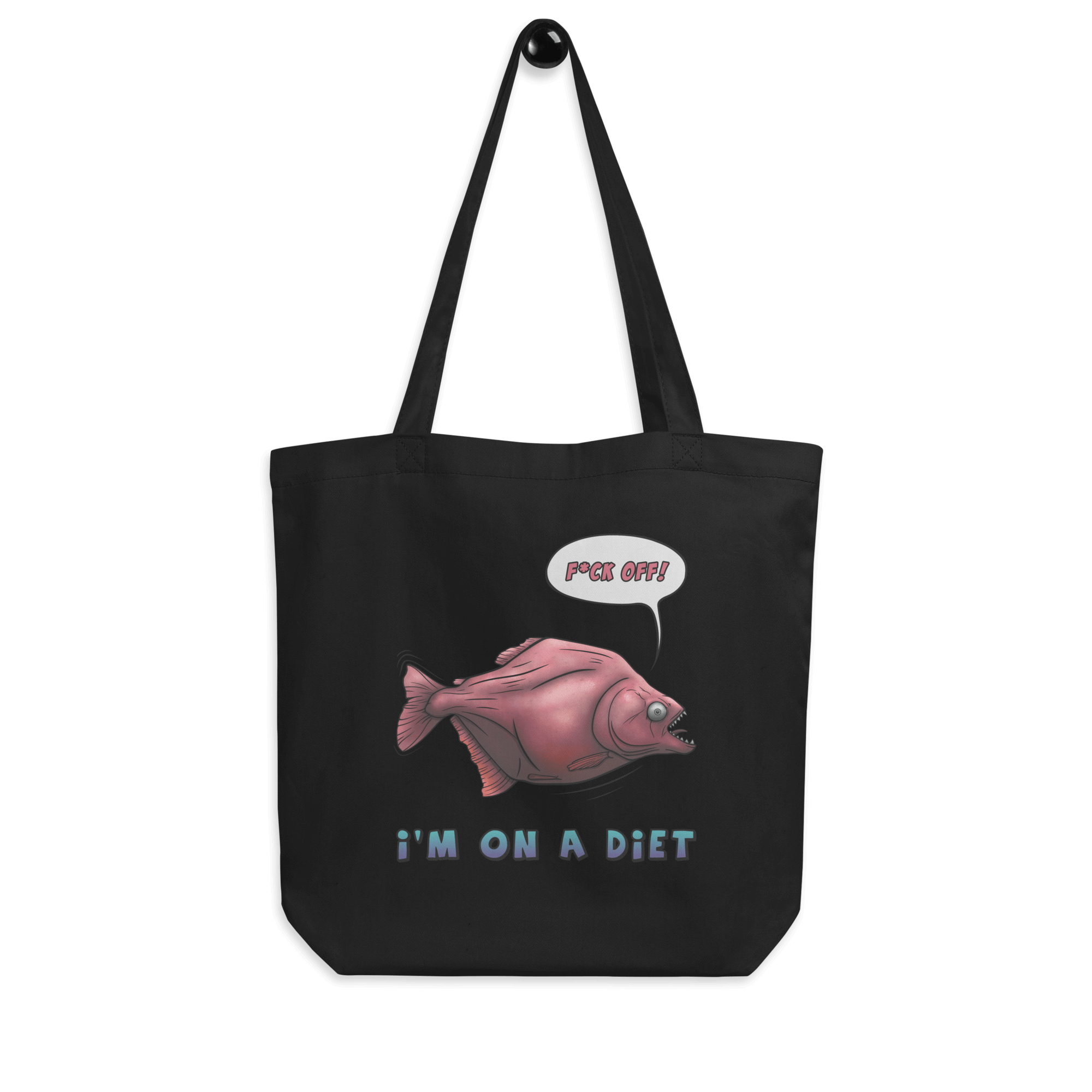 Cool cartoon piranha on tote bag black