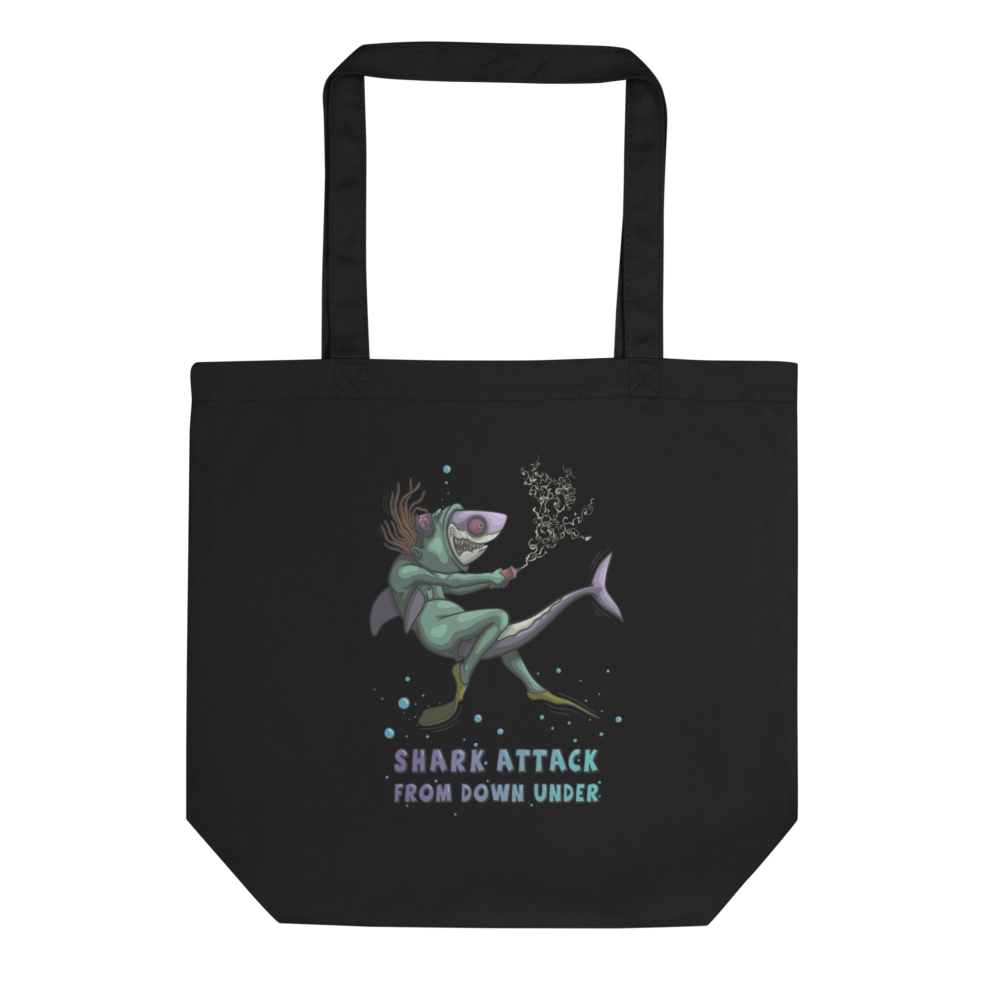 shark attack from down under tote bag black