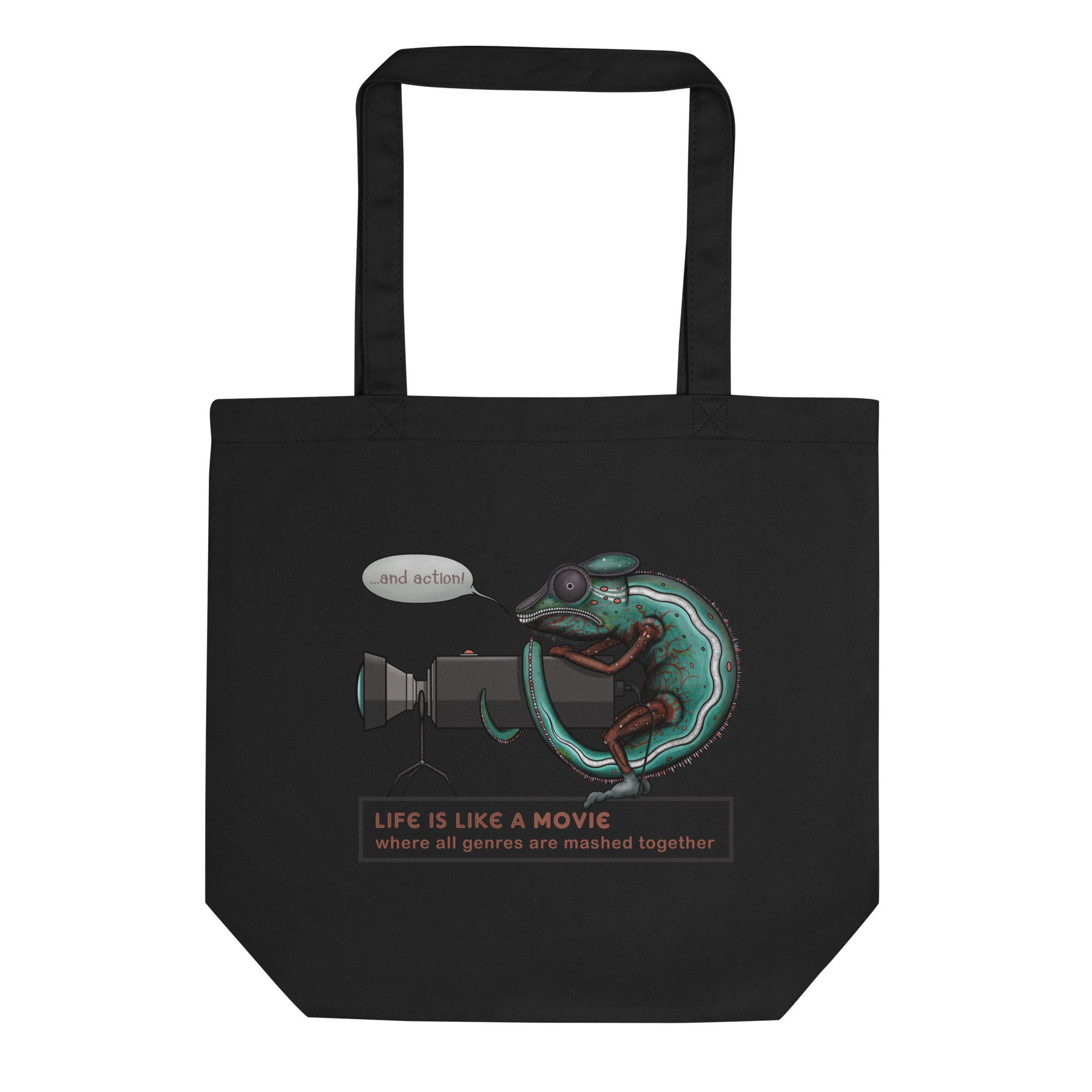 Life is like a movie tote bag black