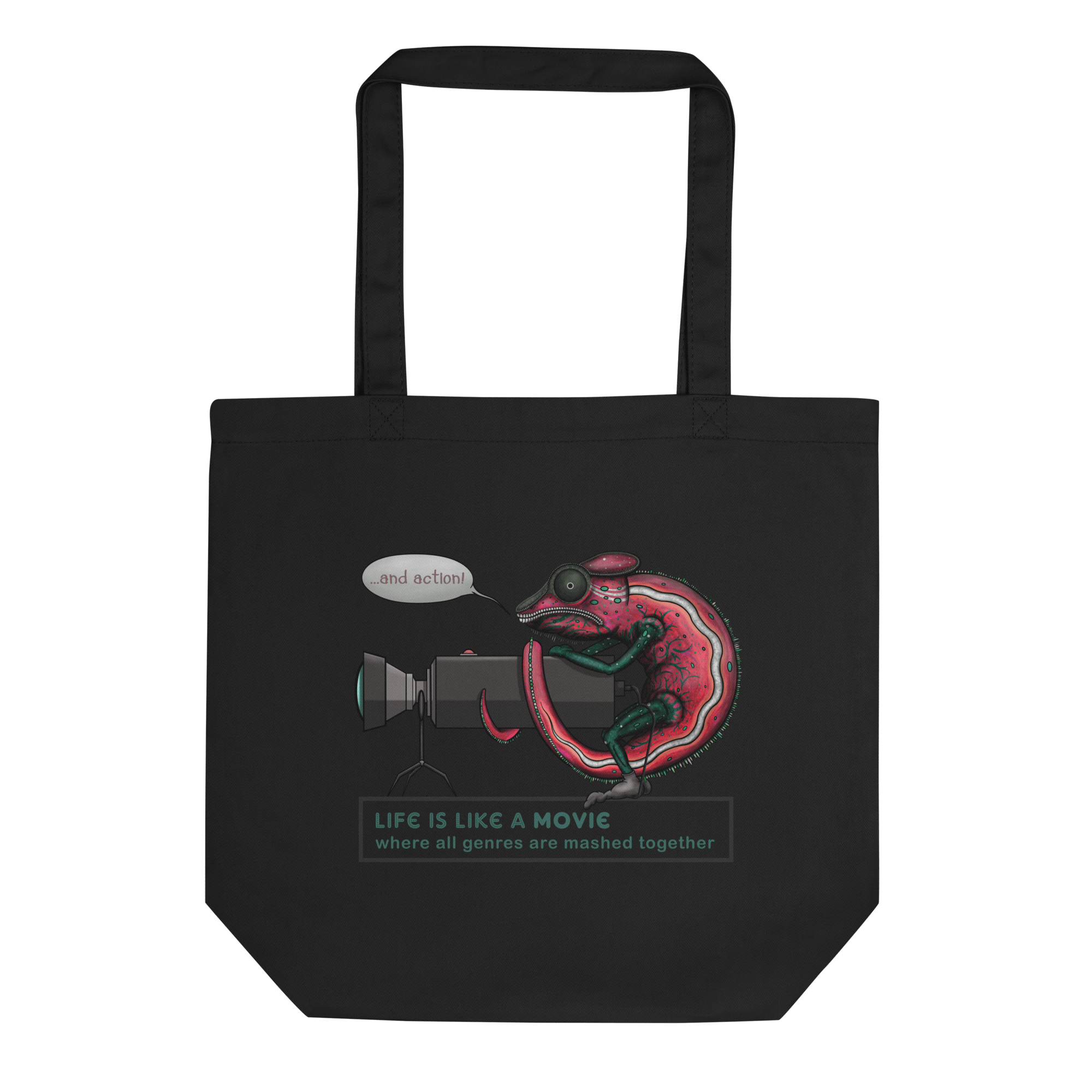 Life is like a movie tote bag black