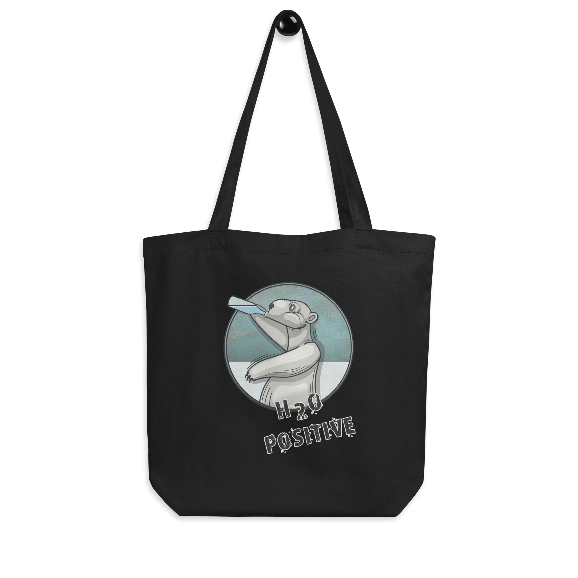 H20 positive polar bear cartoon on tote bag black