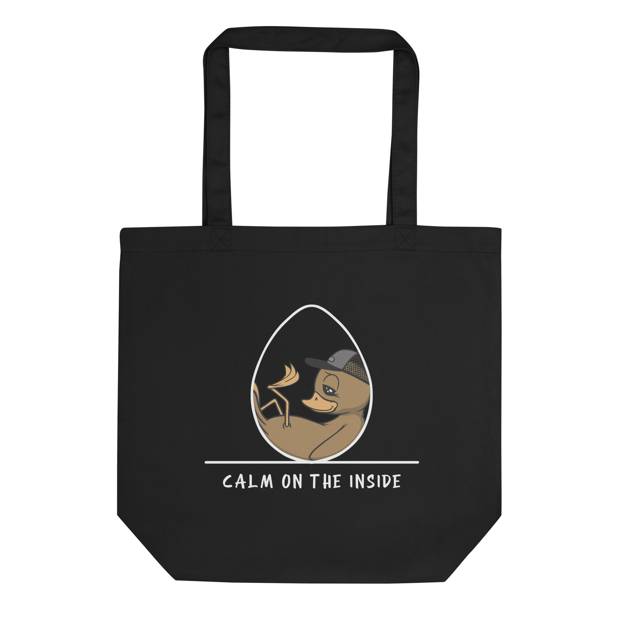 cute baby duckling drawing on black tote bag