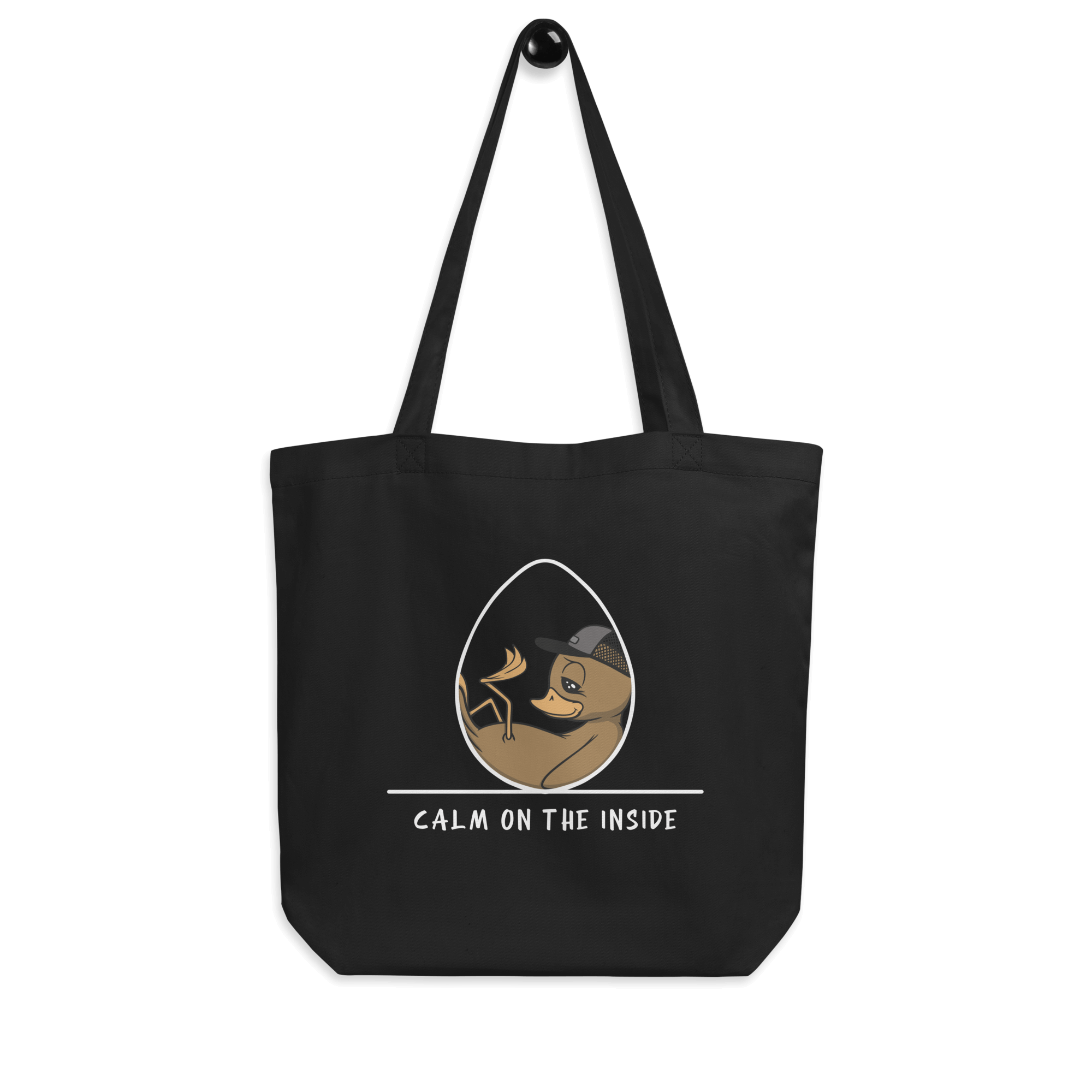 cool cartoon baby duck on black tote bag