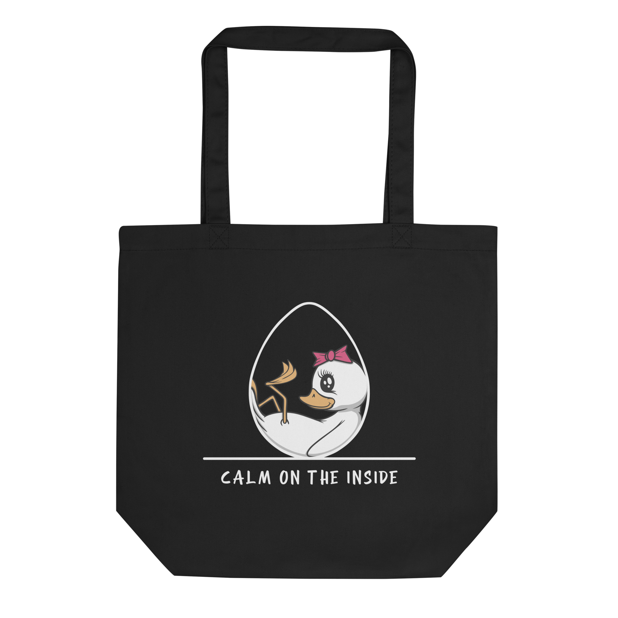 cute baby duckling drawing on black tote bag