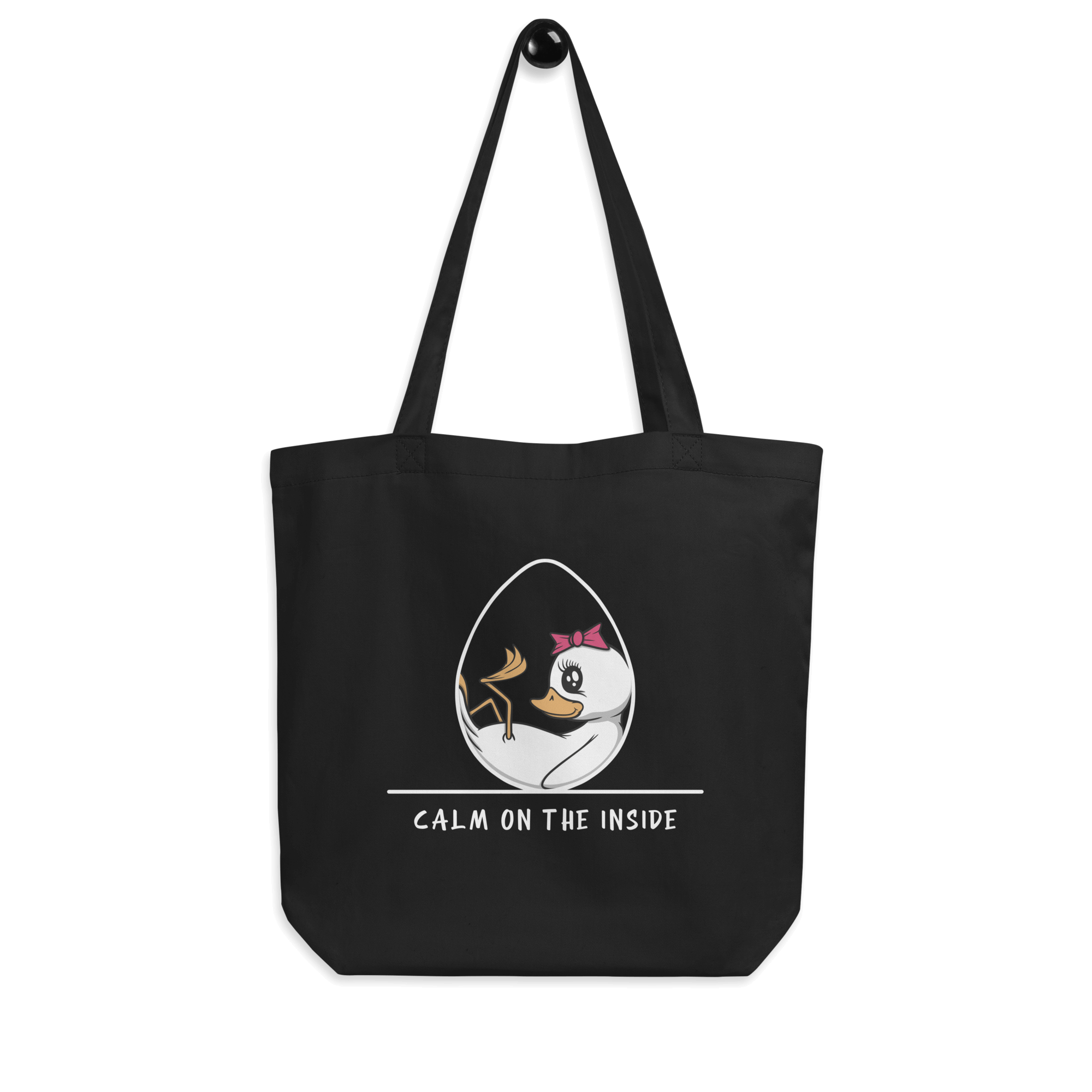 cool cartoon baby duck on black tote bag