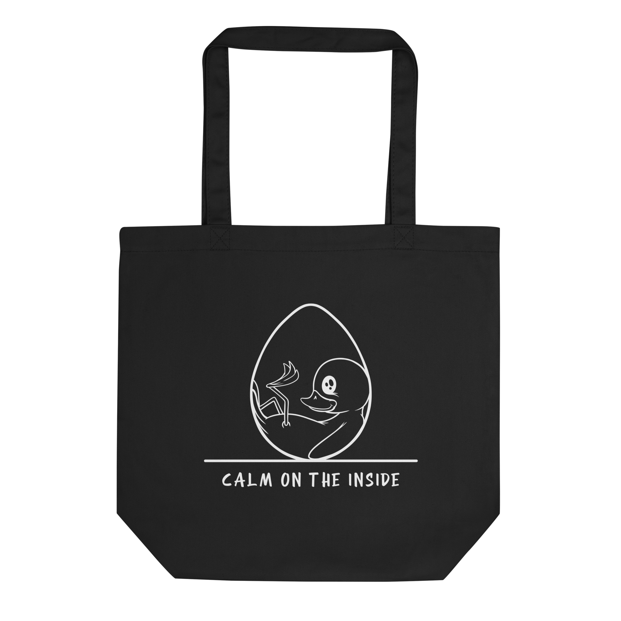 cute baby duckling drawing on black tote bag