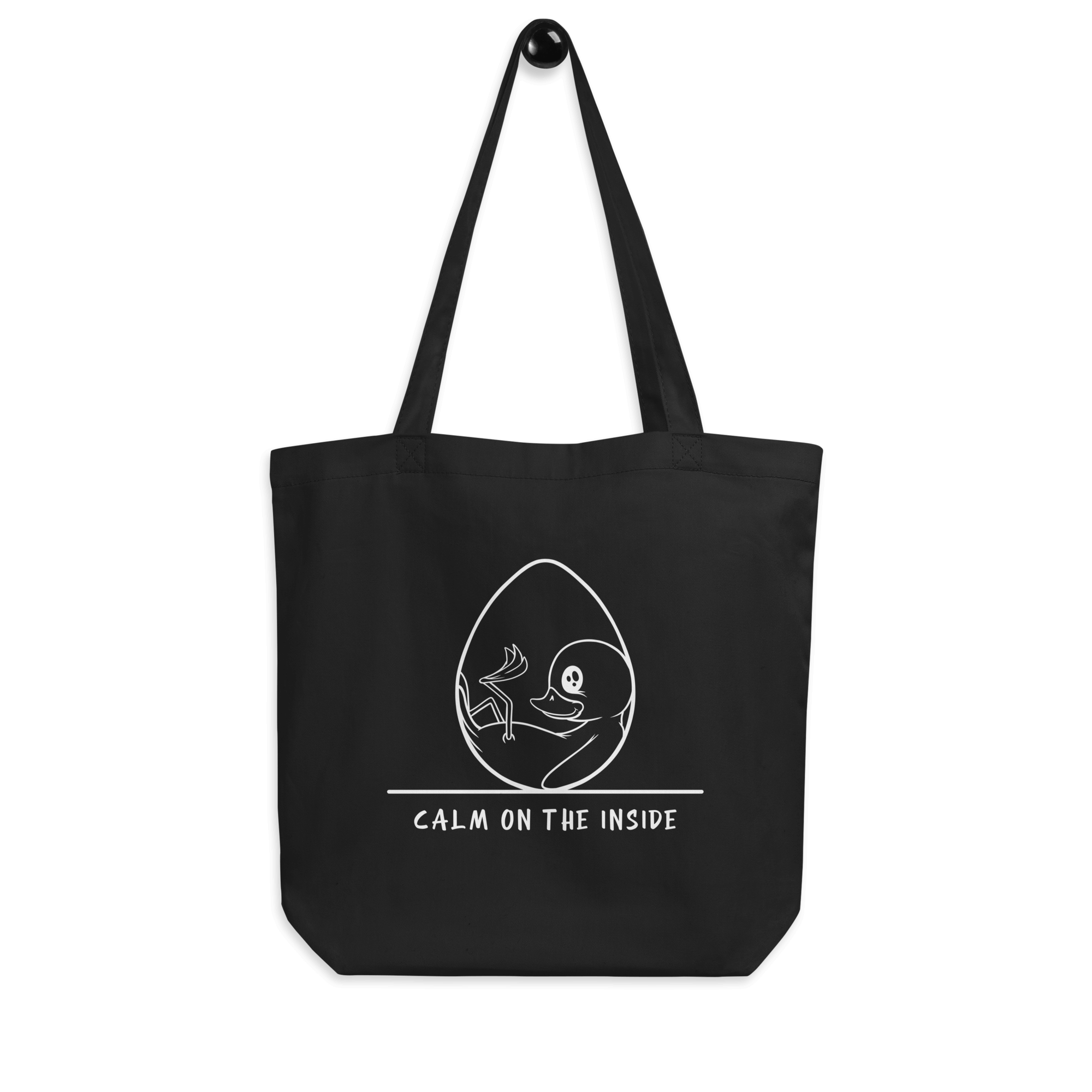 cool cartoon baby duck on black tote bag