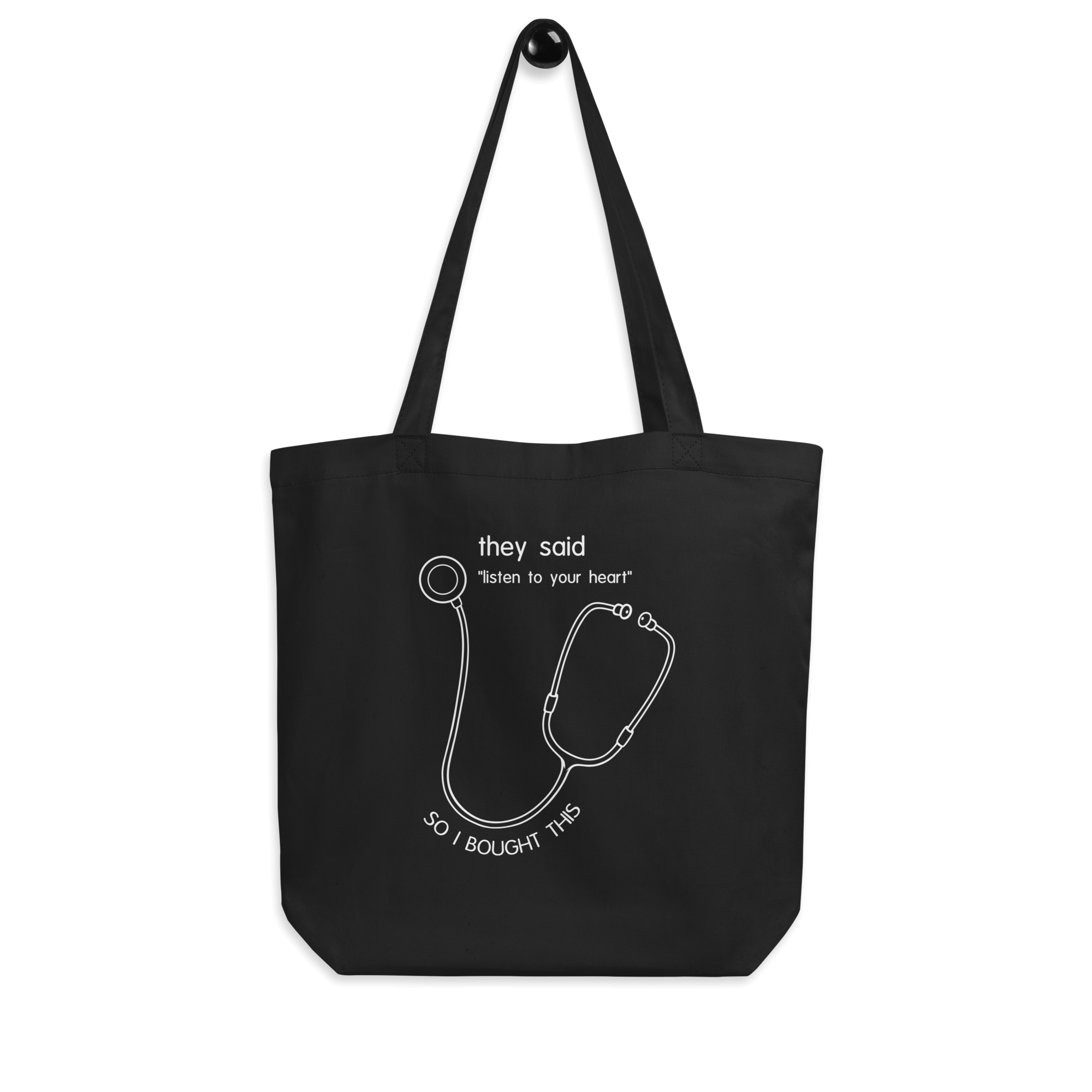 cartoon stethoscope humor tote bag black