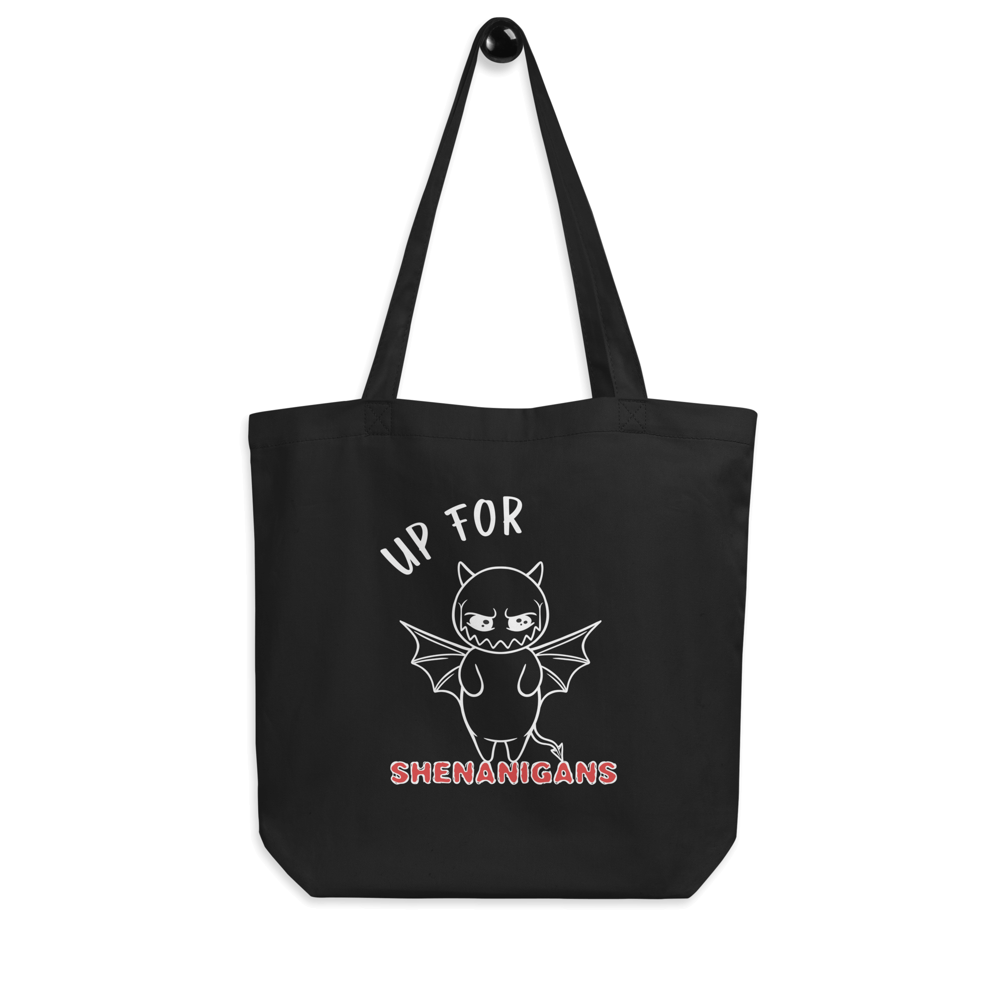 cartoon devil drawing on tote bag black