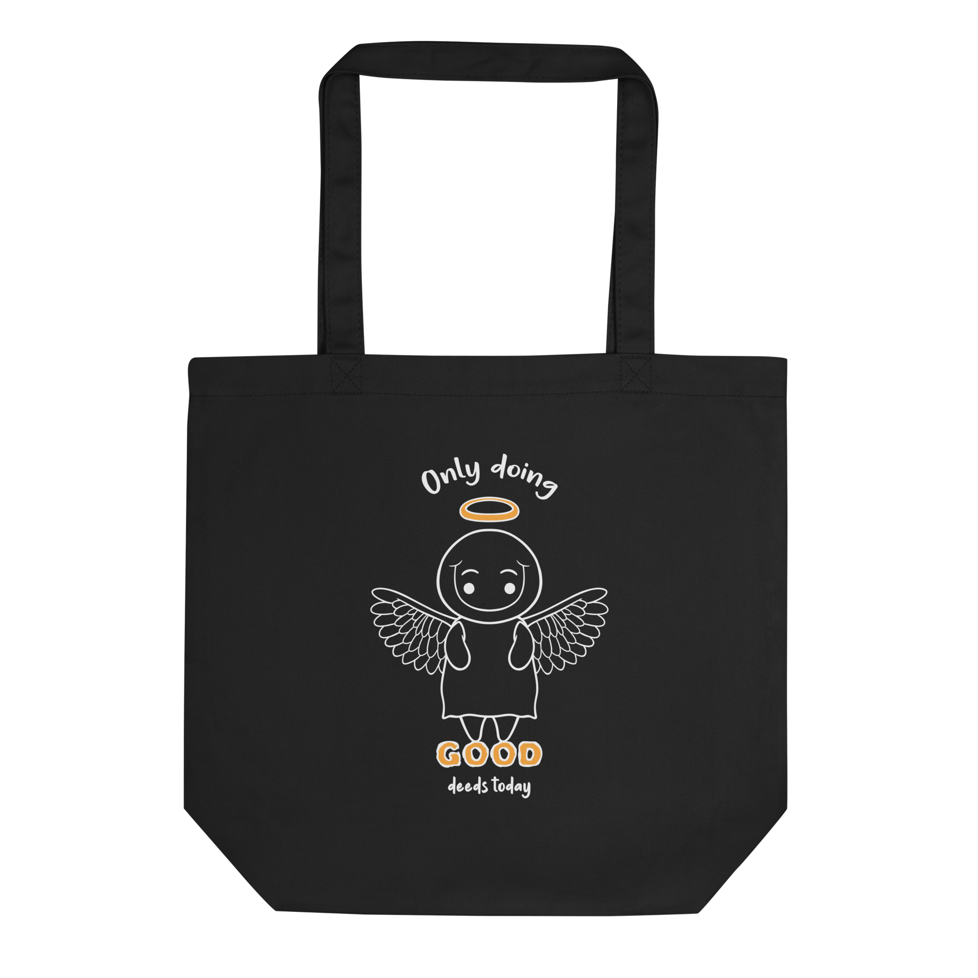 only doing good deeds cartoon on tote bag black