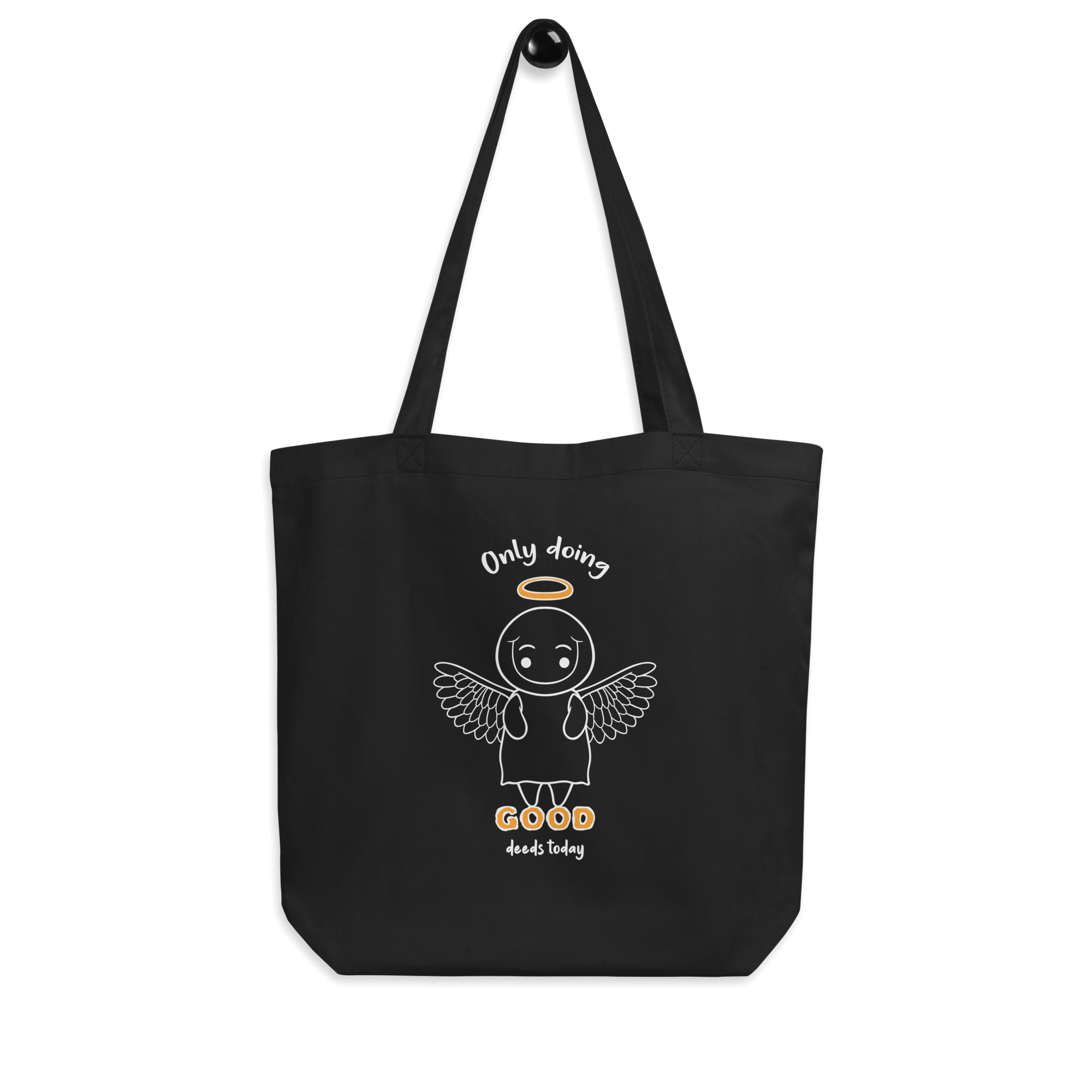 Cute angel in cartoon style on tote bag black