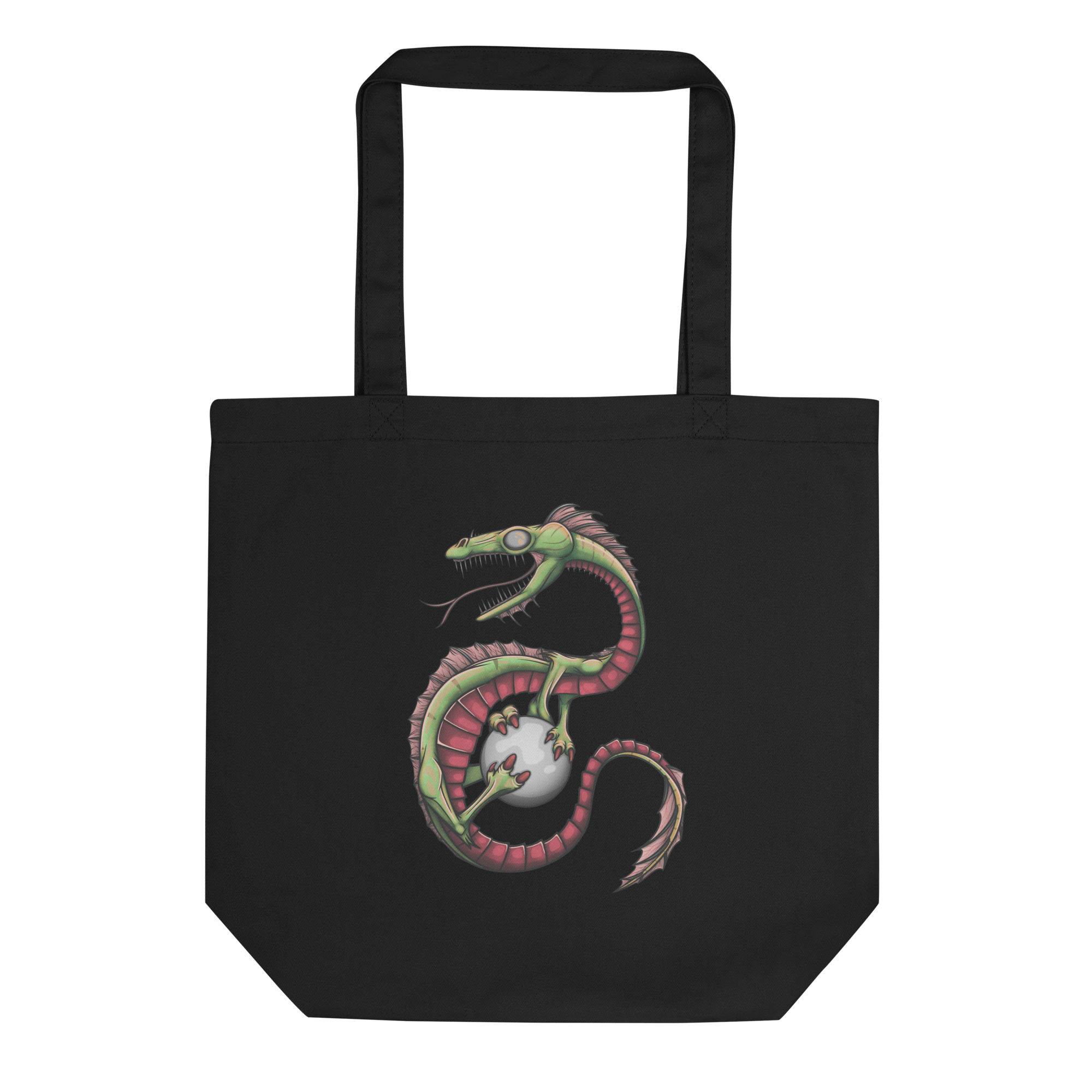 epic dragon design on black tote bag