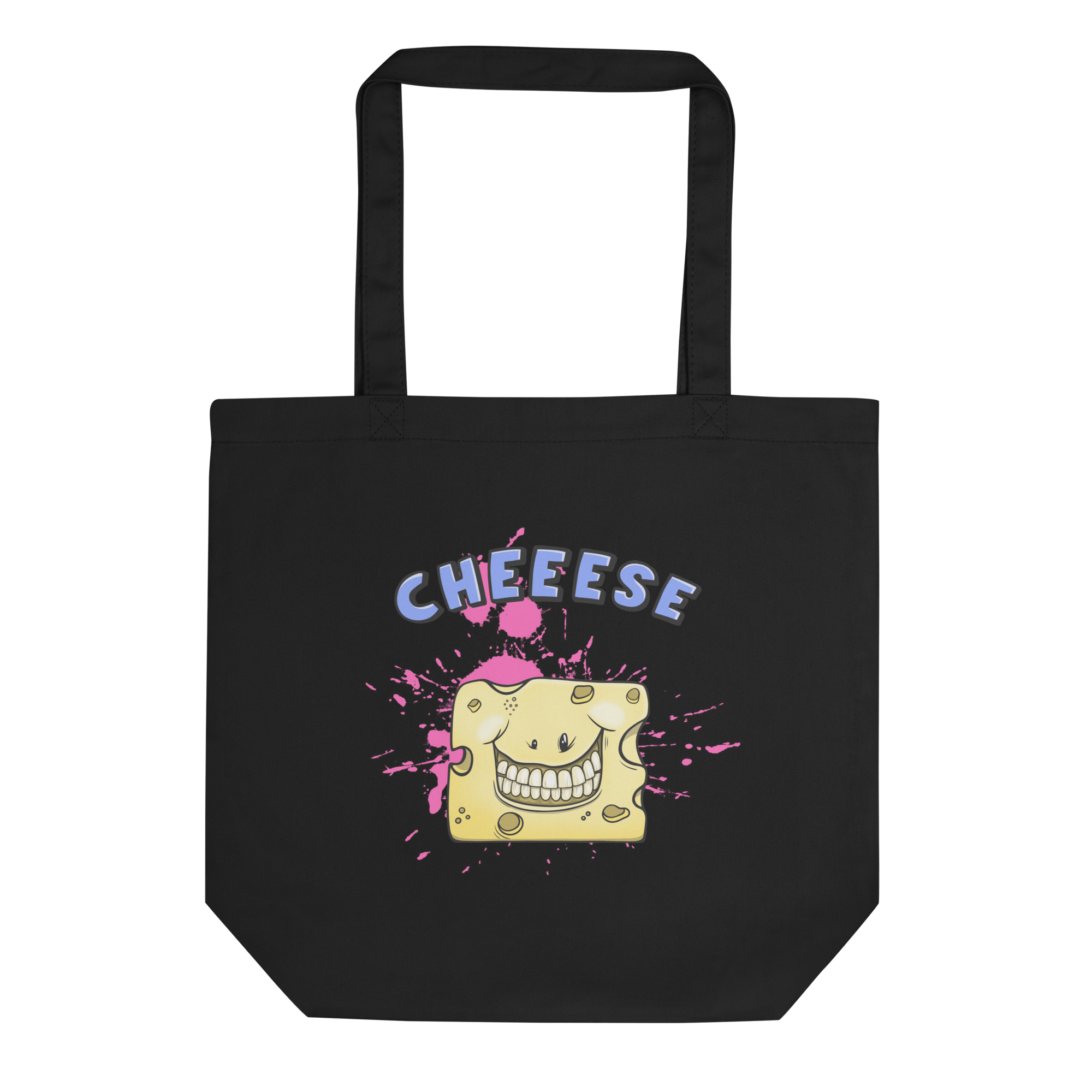 Funny cartoon cheese smiling on tote bag black